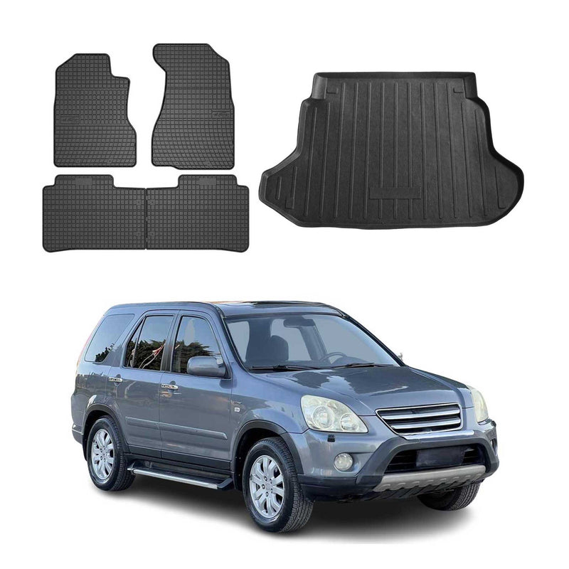Fußmatten & Kofferraumwanne Set für Honda CR-V 2001-2006 Gummi TPE Schwarz 5x