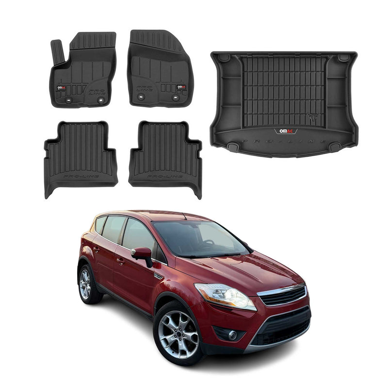 OMAC Fußmatten & Kofferraumwanne Set für Ford Kuga 2008-2013 Gummi Schwarz 5x