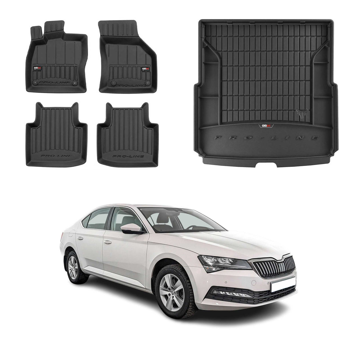 OMAC Fußmatten & Kofferraumwanne Set für Skoda Superb Kombi 2015-2024 obere