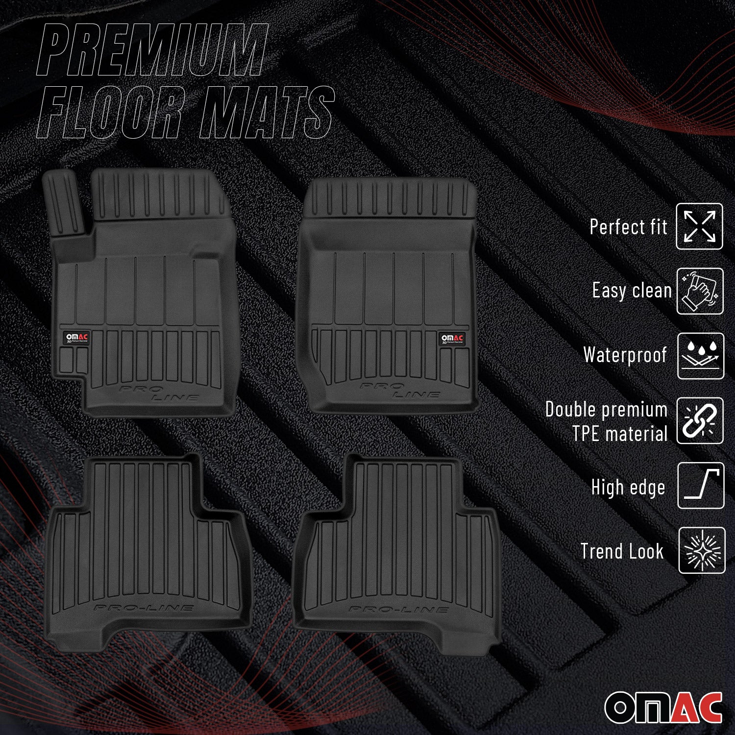 OMAC Gummi Fußmatten für Suzuki Grand Vitara 2005-2014 Premium Gummi Schwarz 4x