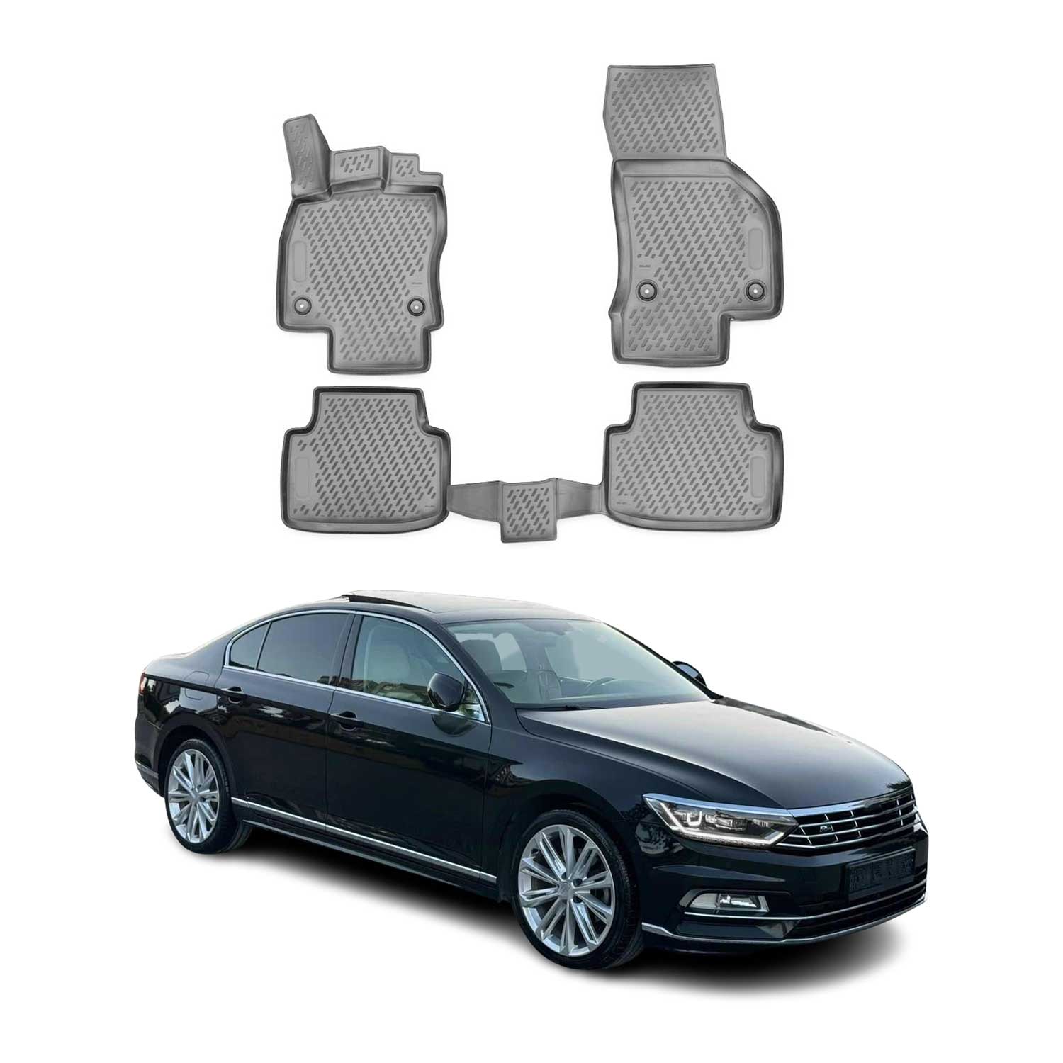 OMAC Gummimatten Fußmatten für VW Passat B8 2014-2023 TPE Automatten Grau 4x