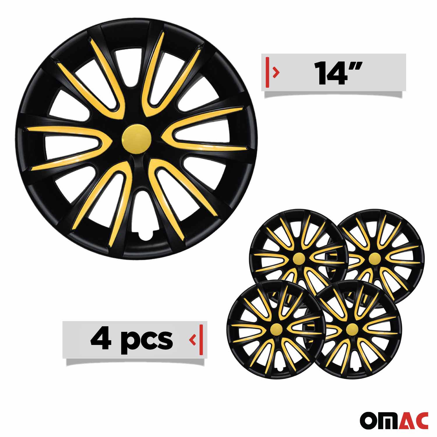4x Radblenden Radkappen Radzierblenden für 14" Zoll Stahlfelgen Schwarz Gelb