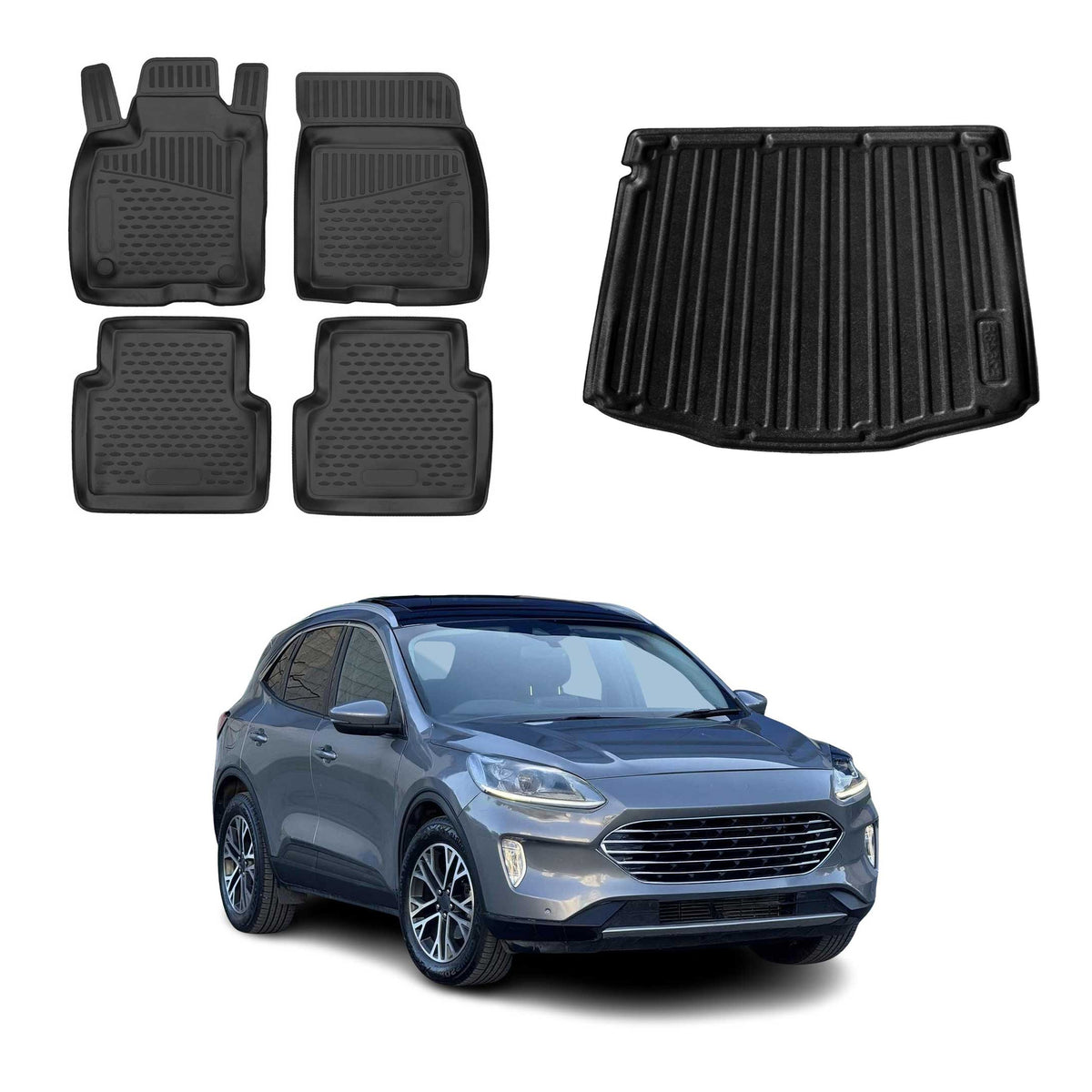 OMAC Fußmatten & Kofferraumwanne Set für Ford Kuga III 2019-2026 Schwarz