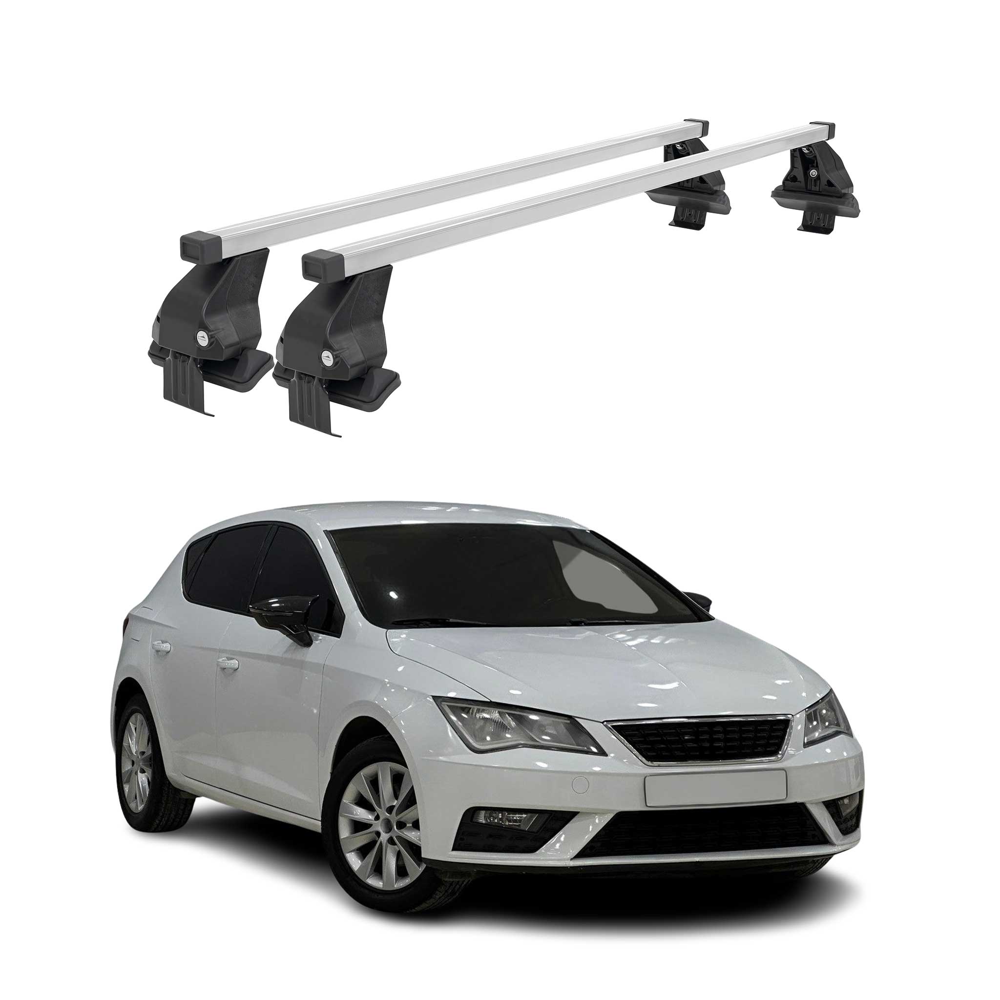 Menabo Dachträger Grundtäger für Seat Leon mk3 2012-2020 50kg Stahl Silber 2 tlg