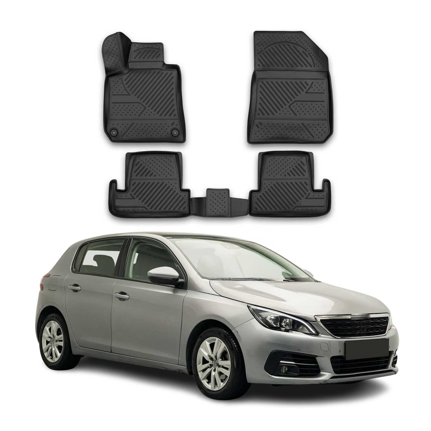 OMAC Gummimatten Fußmatten für Peugeot 308 2014-2021 TPE Automatten Schwarz 4x