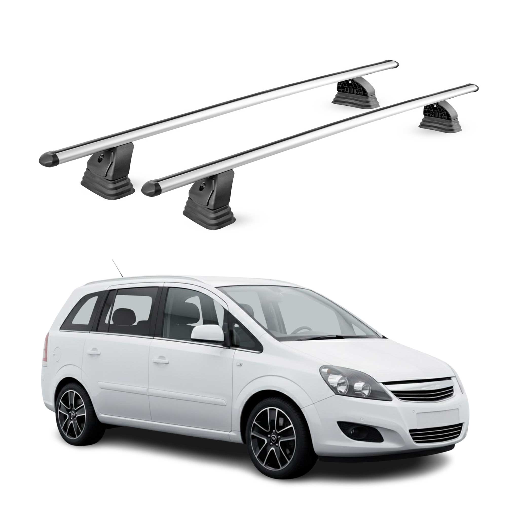 Alu Dachträger für Opel Zafira B Cosmo 2007-2014 TÜV T-Nut 75 kg 2tlg Silber