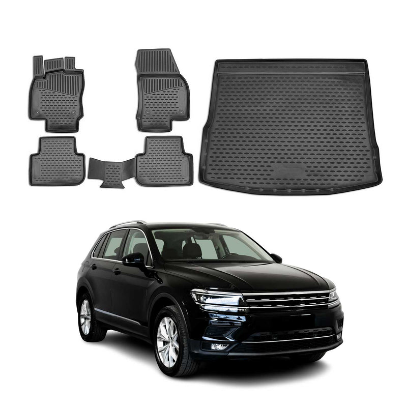 Fußmatten & Kofferraumwanne Set für VW Tiguan mk2 2016-2024 Gummi TPE Schwarz 5x