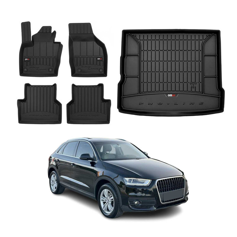 OMAC Fußmatten & Kofferraumwanne Set für Audi Q3 8U 2011-2018 Gummi Schwarz 5x