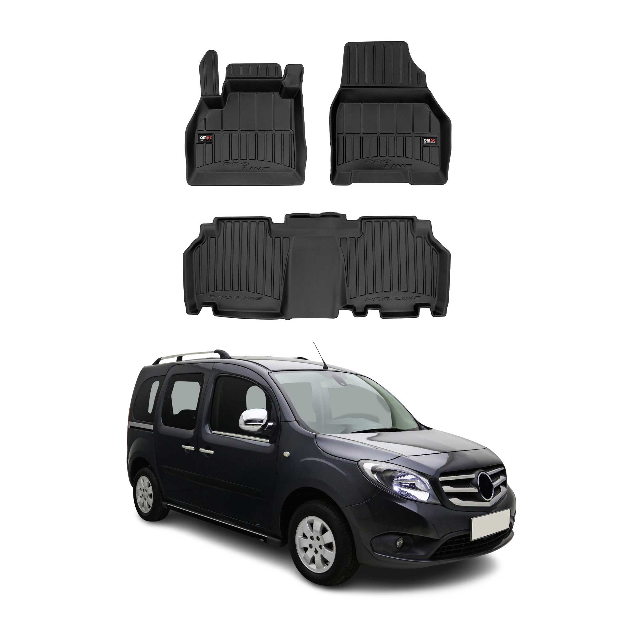 OMAC Gummi Fußmatten für Mercedes Citan W415 2012-2021 Premium Gummi Schwarz 3x