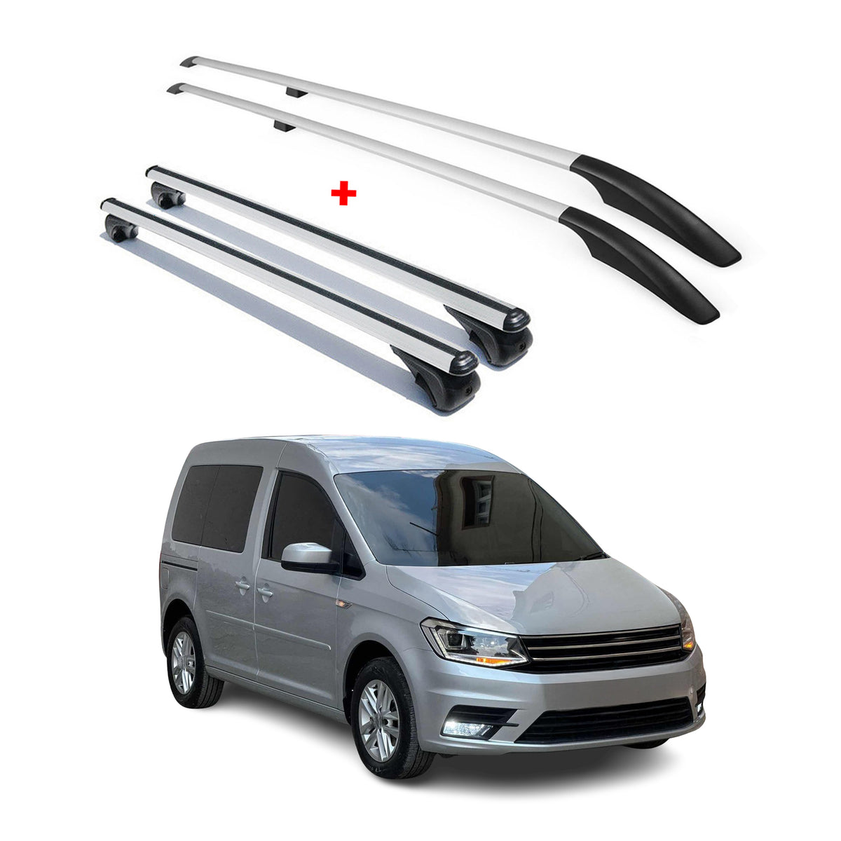 Dachreling + Dachträger SET für VW Caddy 2015-2020 Kurzer Aluminium Silber 4tlg