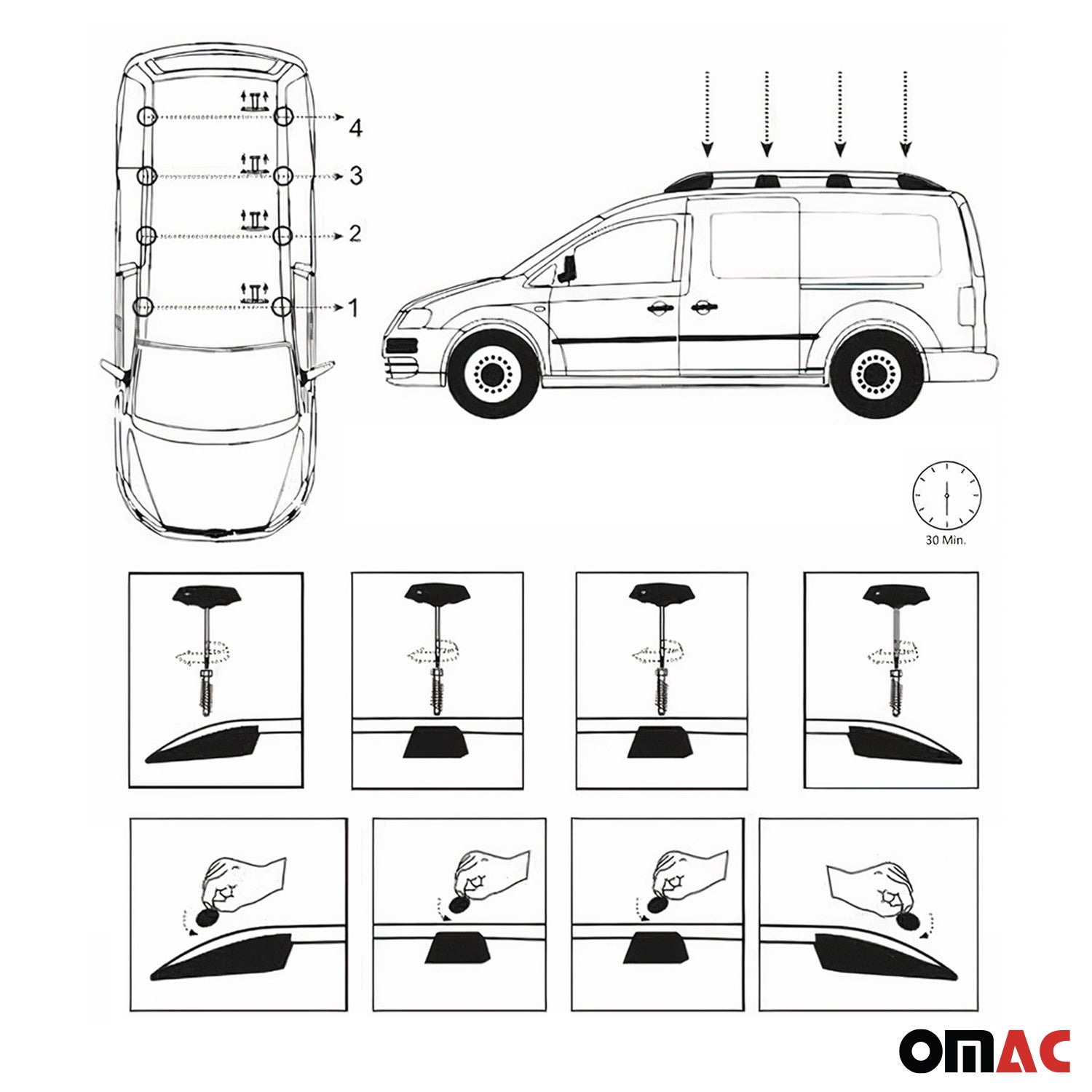 Dachreling Dachgepäckträger für VW Caddy 2015-2020 L2 Langer Alu Silber 2x