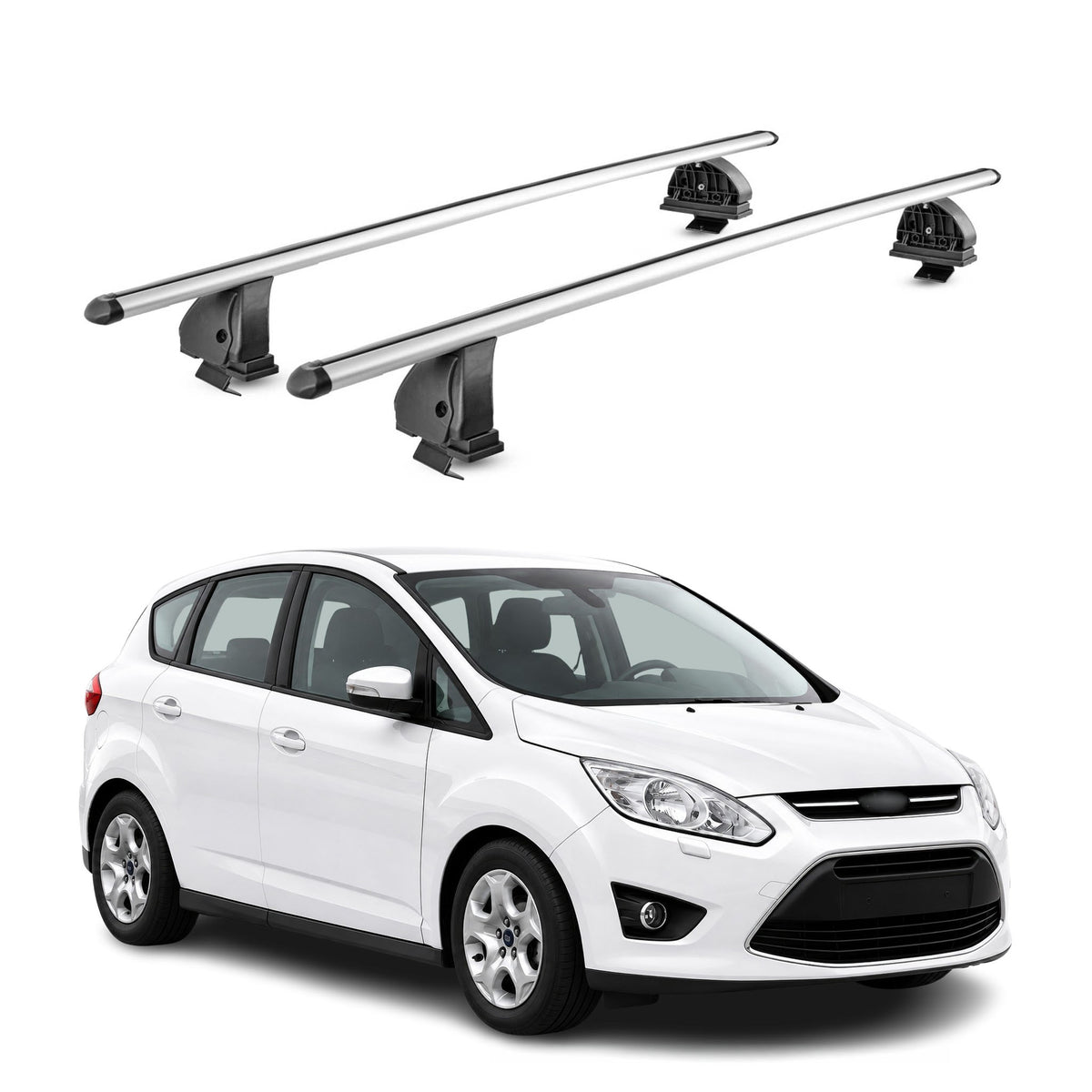 Alu Dachträger für Ford C-Max II 2010-2019 TÜV T-Nut Abschließbar 2tlg Silber