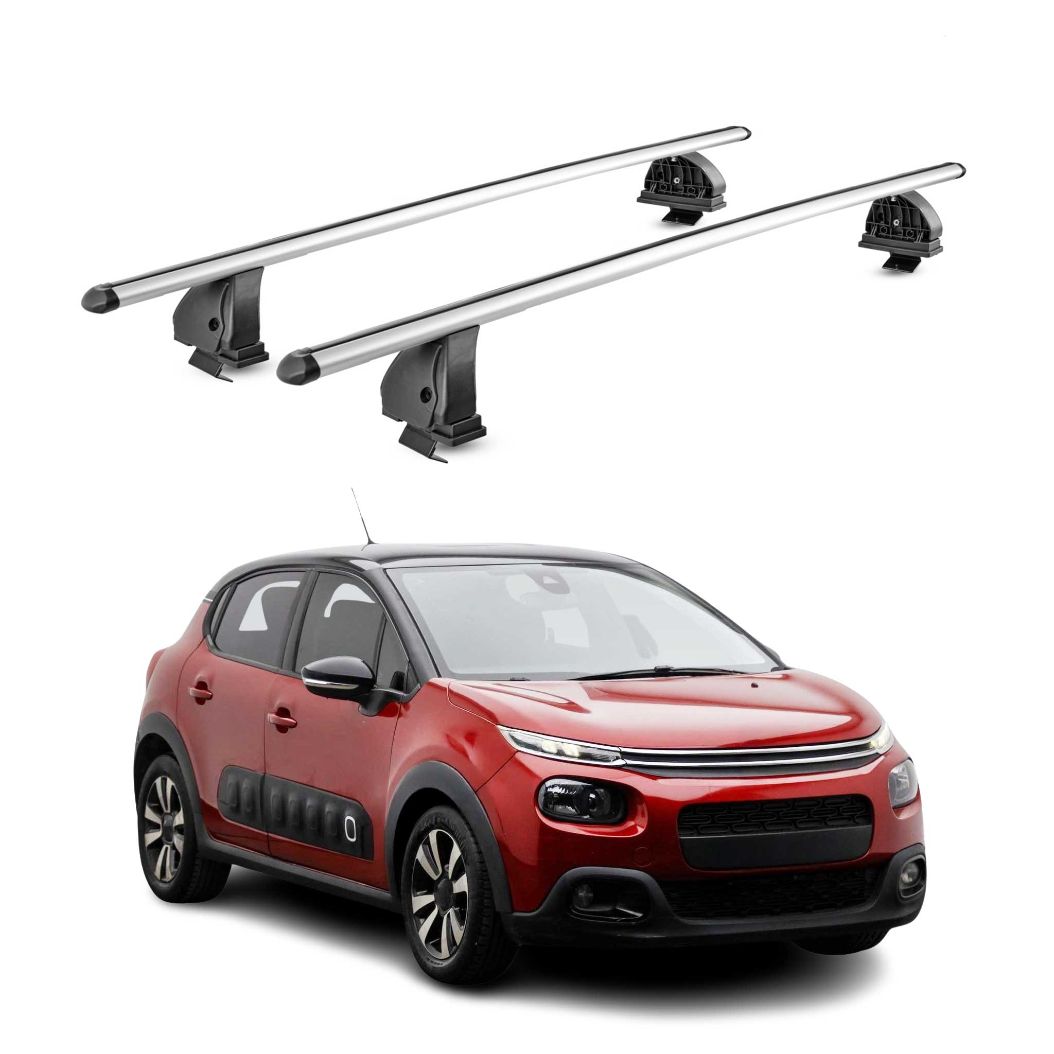 Alu Dachträger für Citroen C3 III 2017-2024 TÜV T-Nut Abschließbar 2tlg Silber
