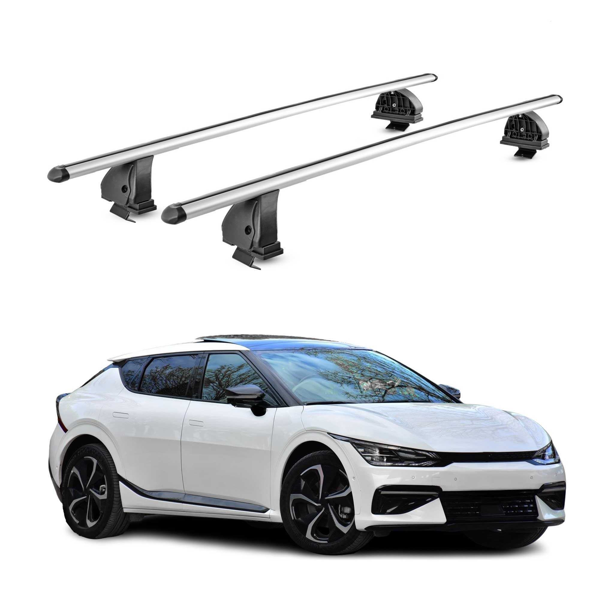Alu Dachträger für Kia EV6 2021-2026 TÜV Abschließbar T-Nut 75 kg 2tlg Silber