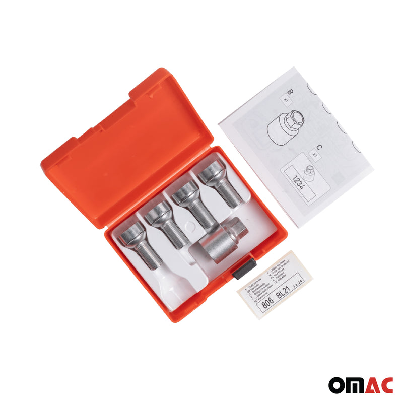 Radschloss Satz für Skoda Citigo/ E-citigo ab 2012 Felgenschloss Silber M12X1.5