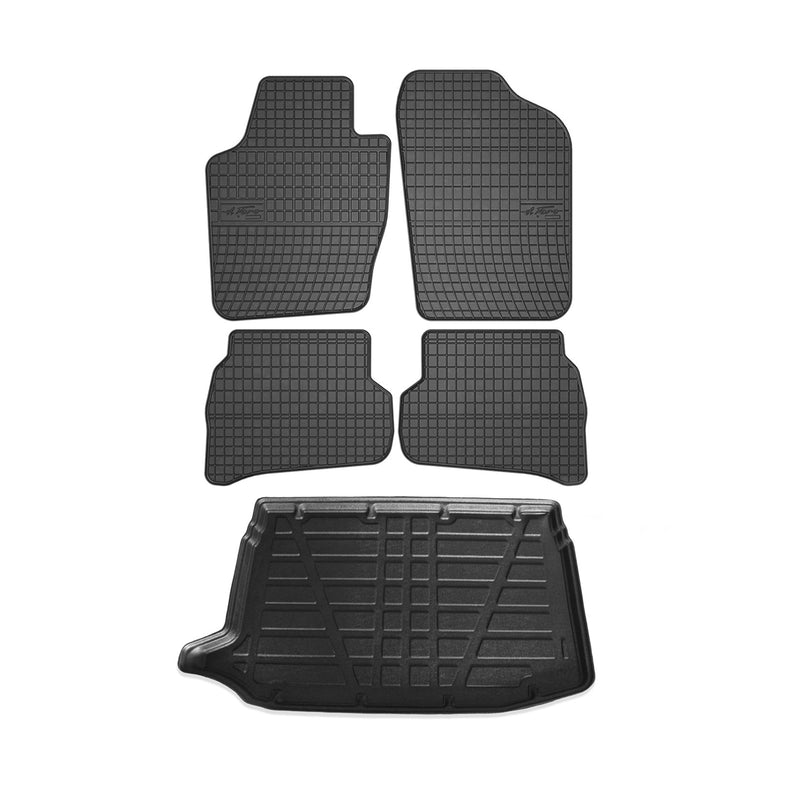 Fußmatten & Kofferraumwanne Set für VW Polo 2009-2014 Obere Gummi Schwarz 5x