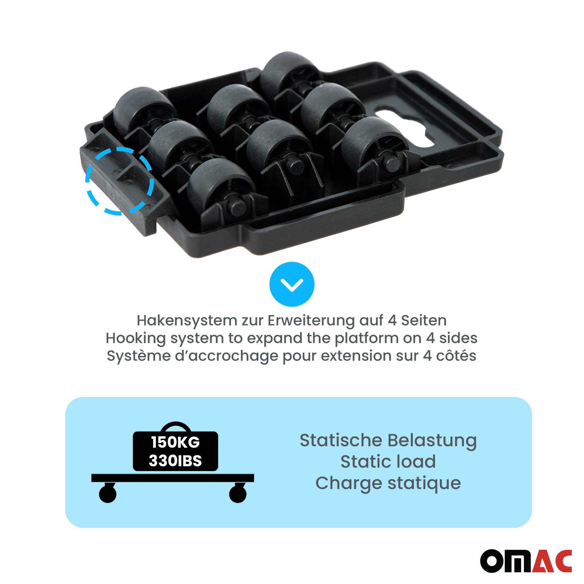 Möbel-Transportroller 150 kg Möbelroller Transportfahrwerk Trittbrett 4tlg