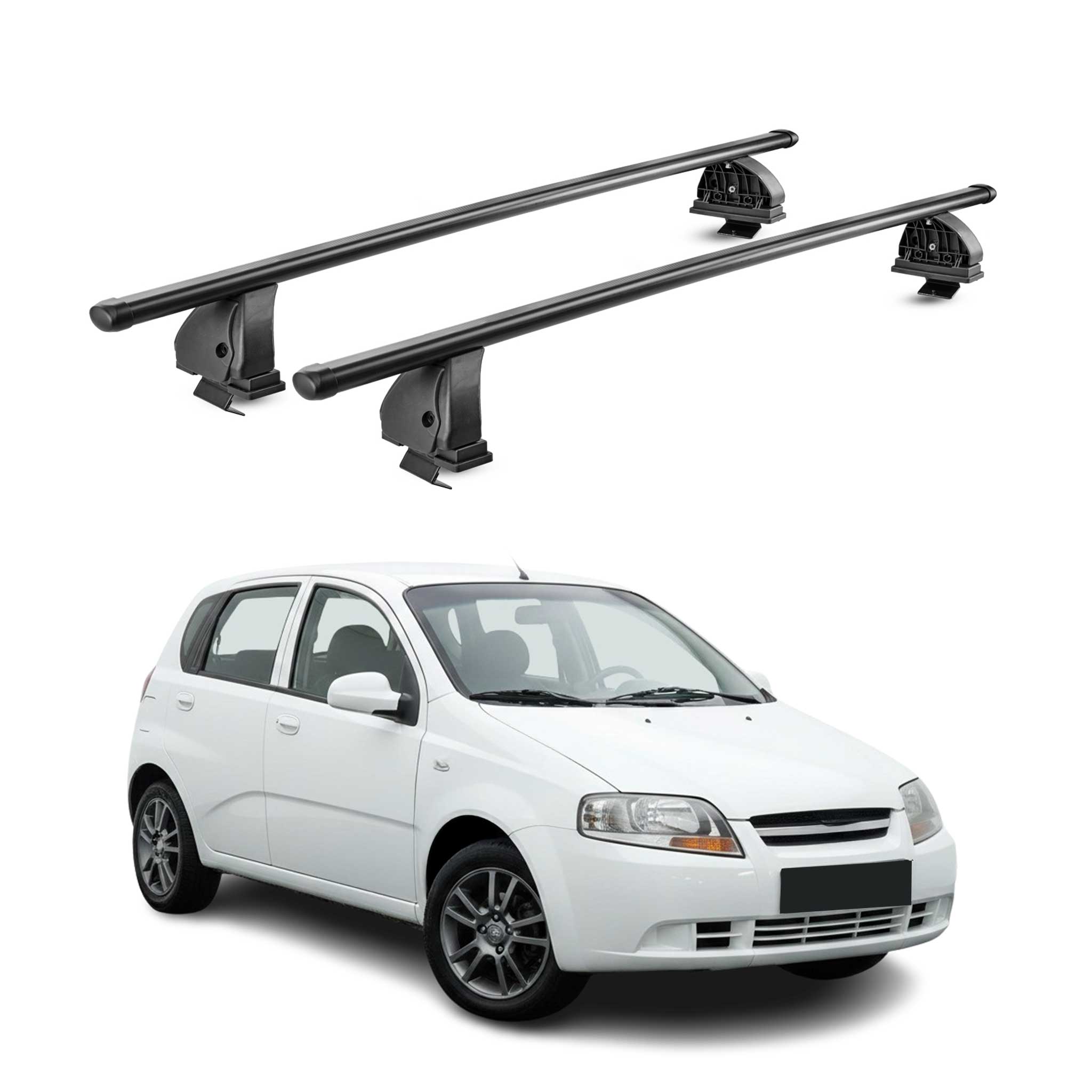 Stahl Dachträger für Chevrolet Kalos Schrägheck 2005-2008 TÜV 75 kg 2tlg Schwarz