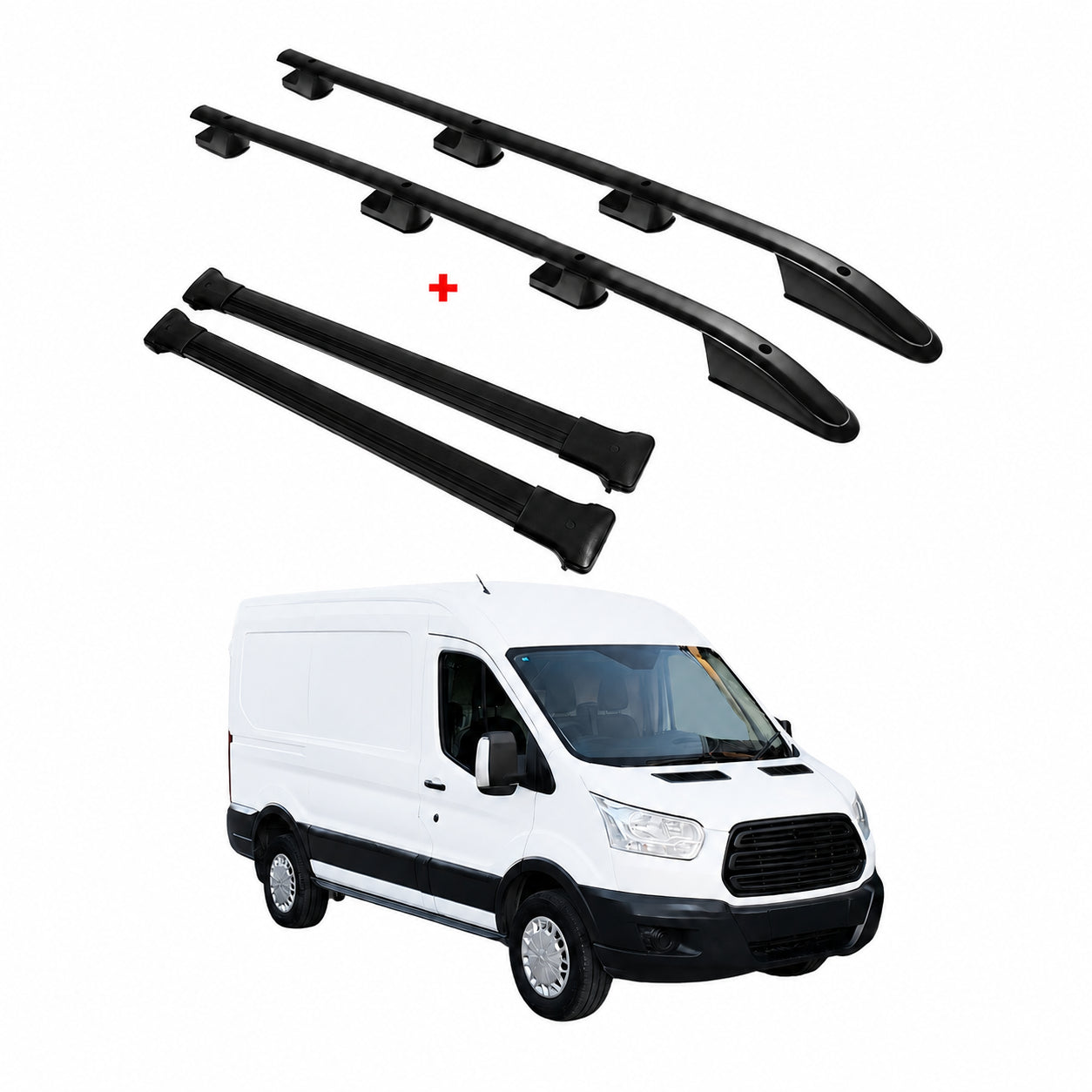 Dachreling + Dachträger für Ford Transit 2015-2026 L2 Mittel  Alu Schwarz