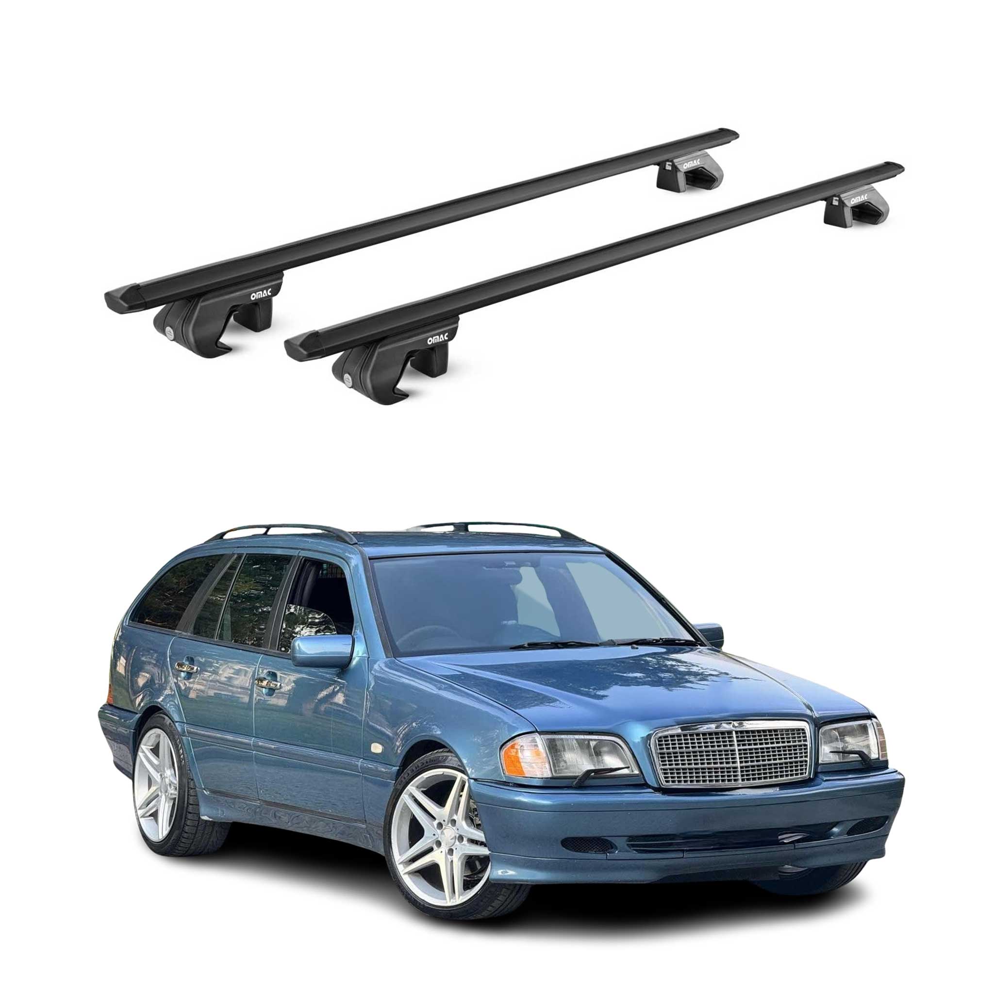 Dachträger für Mercedes C Klasse S202 Kombi 1993-2000 90kg Alu Schwarz 2x ABE