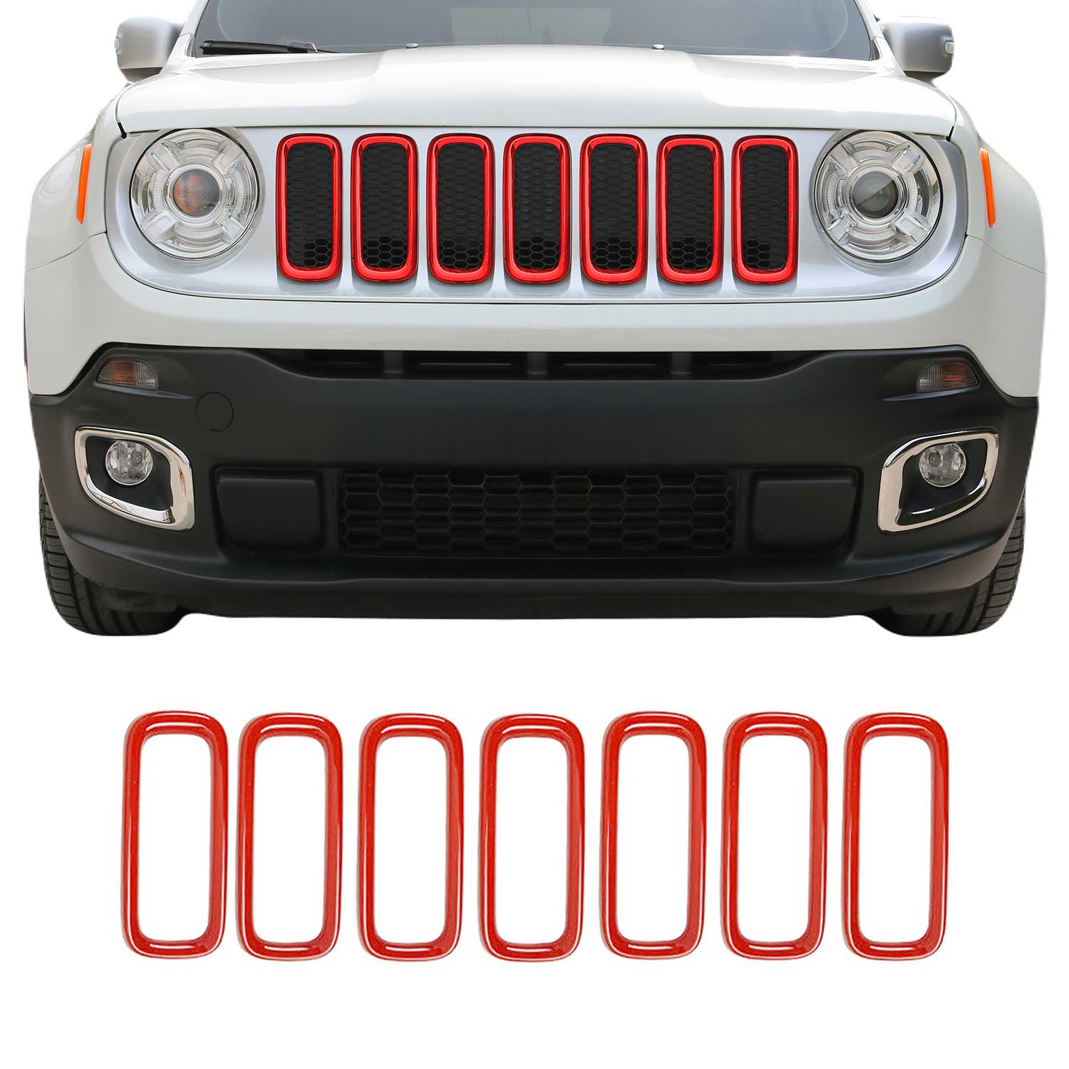 Kühlergrill Leisten Grillleisten für Jeep Renegade 2014-2024 ABS Rot 7tlg