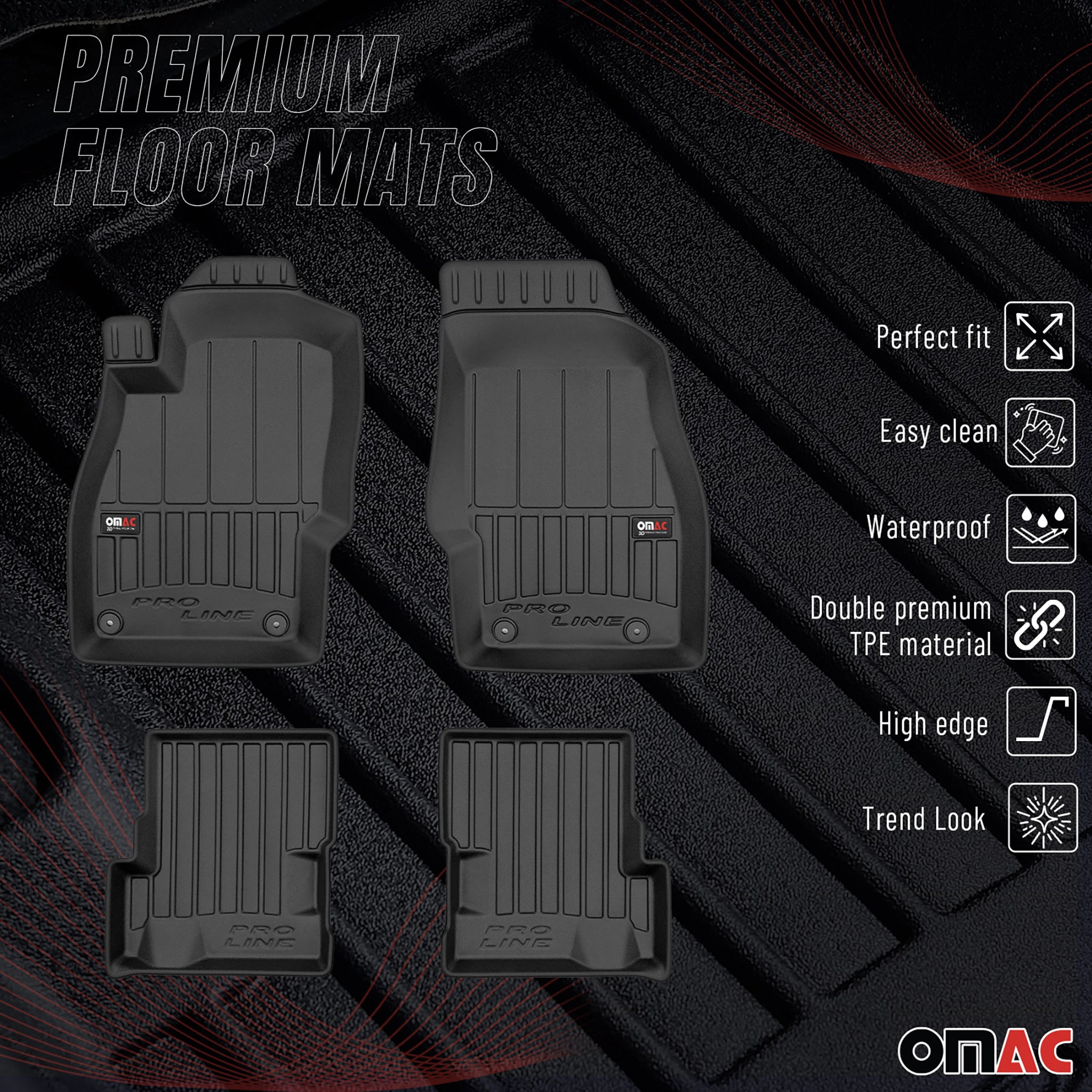 OMAC Gummi Fußmatten für Opel Adam 2012-2019 Premium TPE 3D Automatten 4tlg