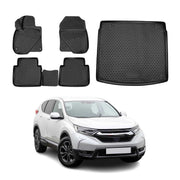 Fußmatten & Kofferraumwanne Set für Honda CR-V 2017-2022 Gummi TPE Schwarz 5x