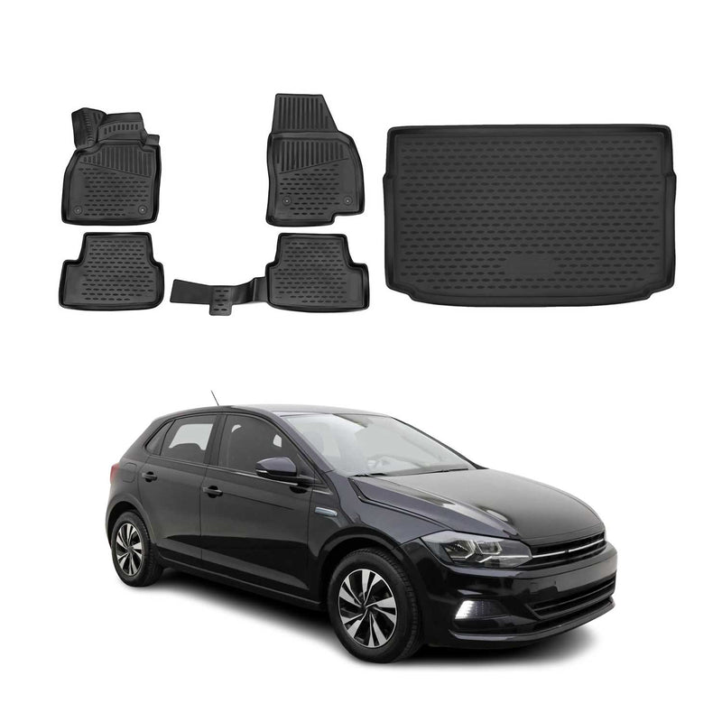 Fußmatten & Kofferraumwanne Set für VW Polo 2018-2021 Schrägheck TPE Schwarz