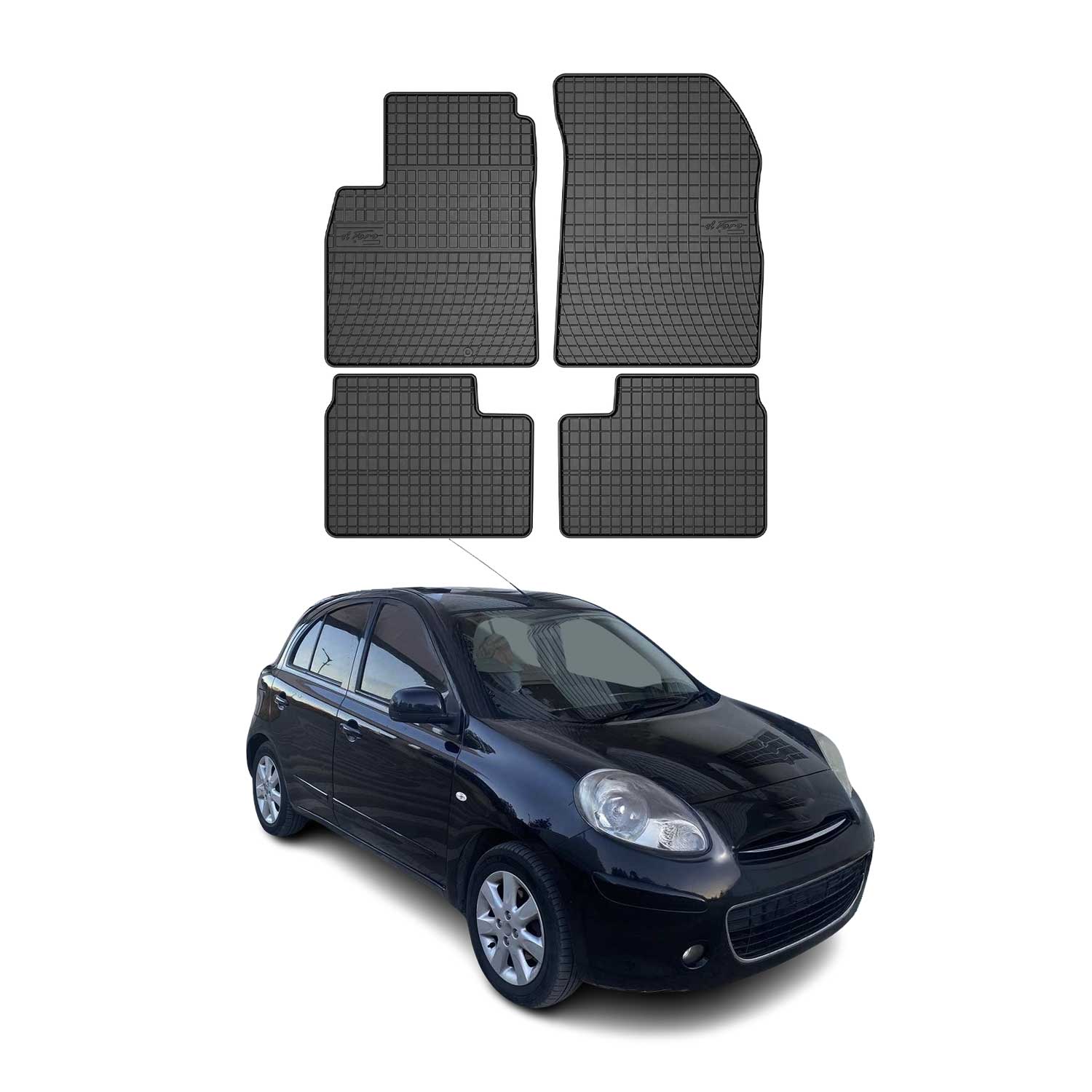 OMAC Gummi Fußmatten für Nissan Micra K13 2010-2016 Automatten Gummi Schwarz 4x