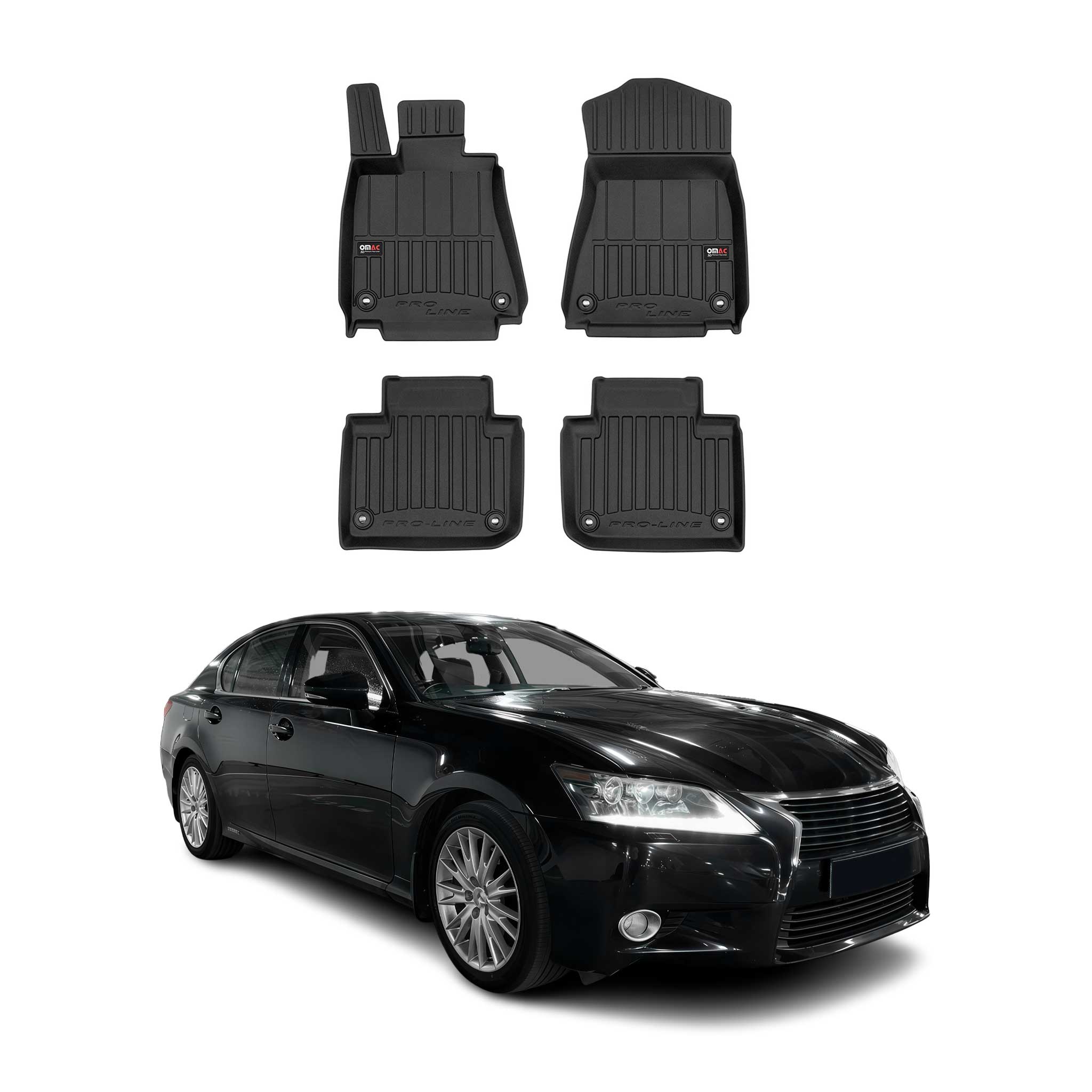 OMAC Gummi Fußmatten für Lexus GS 2012-2020 RWD Premium 3D Automatten Schwarz 4x