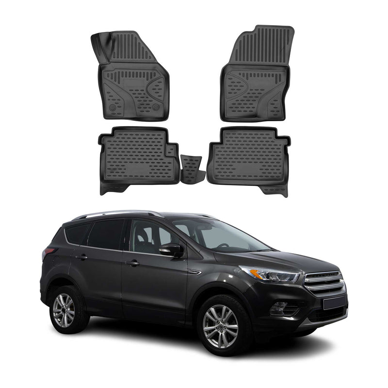 OMAC Gummimatten Fußmatten für Ford Kuga 2012-2019 RHD TPE Automatten Schwarz 4x