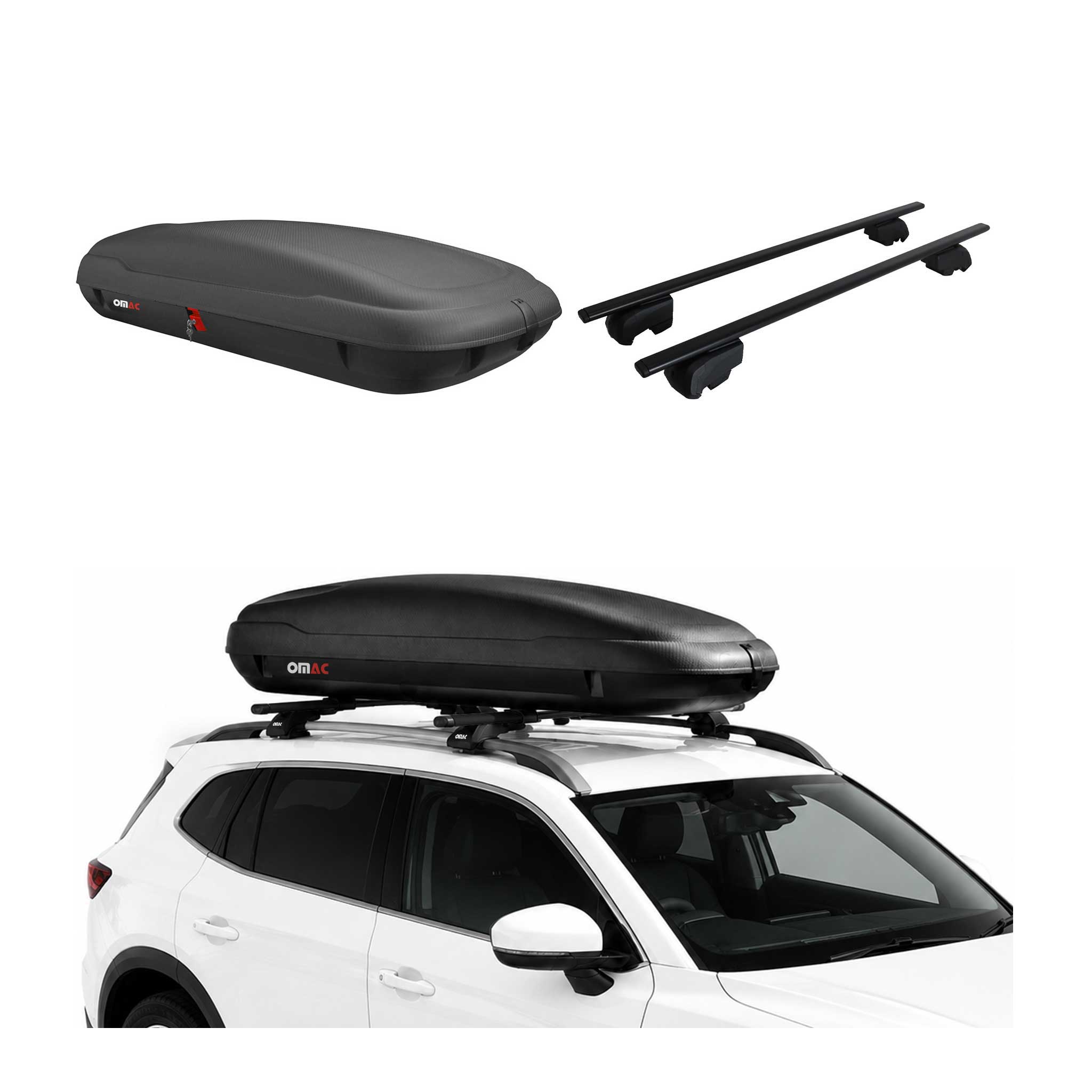 Carbonlook Dachbox 400L + Dachträger VW Passat B8 Variant 2014-19 Pre-FL Schwarz