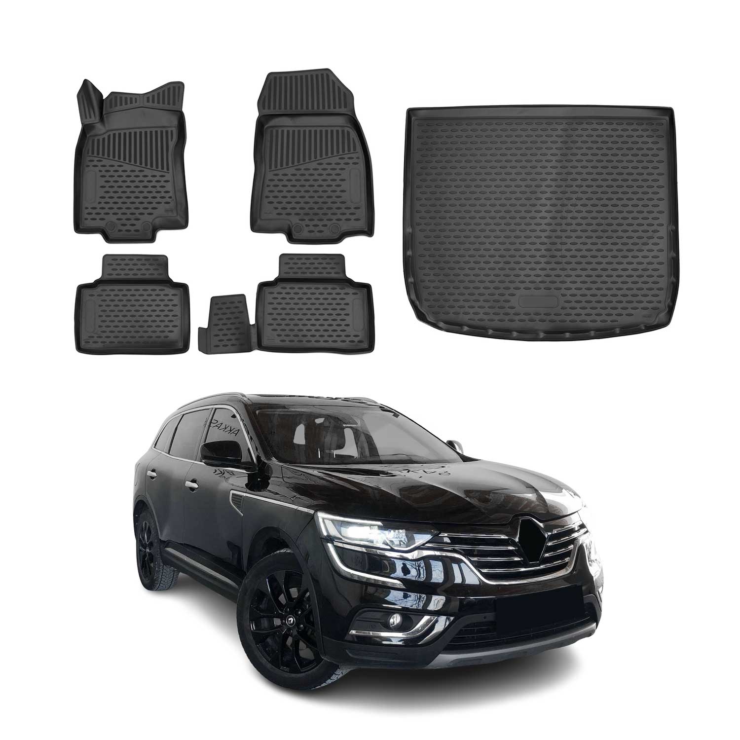 Fußmatten & Kofferraumwanne Set für Renault Koleos 2016-2024 TPE Schwarz