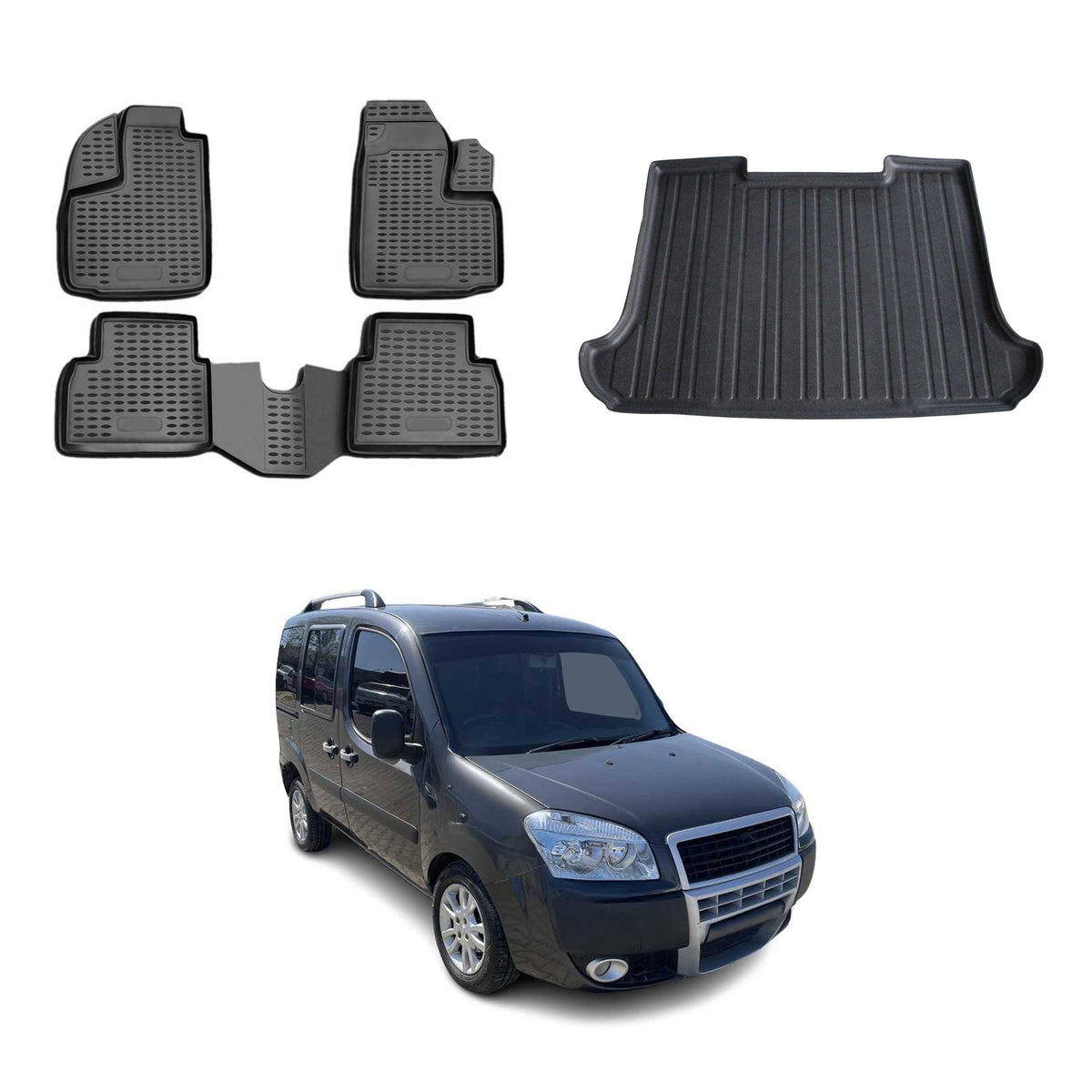 OMAC Fußmatten & Kofferraumwanne Set für Fiat Doblo 2000-2010 Kurzer Radstand