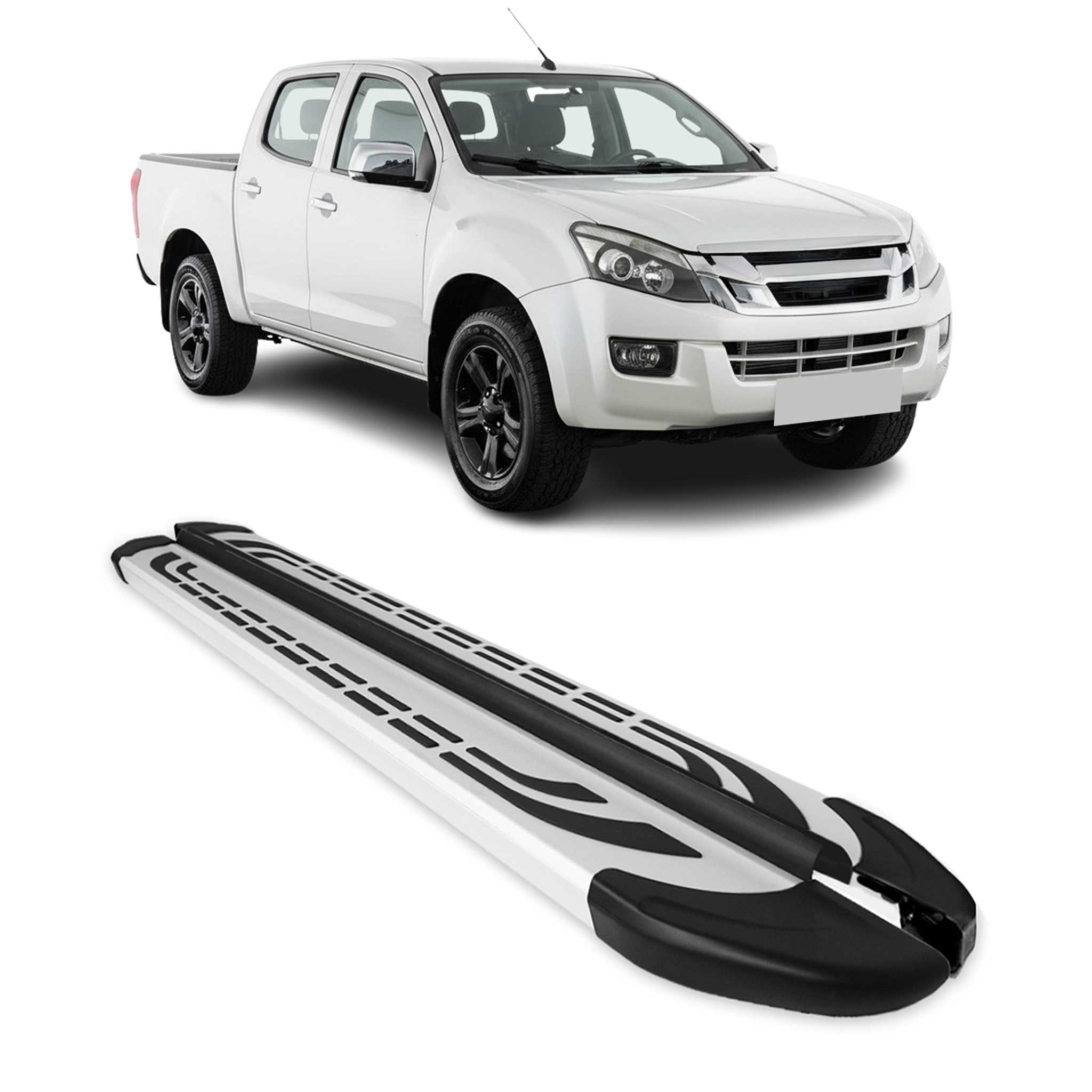 Trittbretter Seitenschweller für Isuzu D-Max DoubleCab 2012-2019 Alu Grau