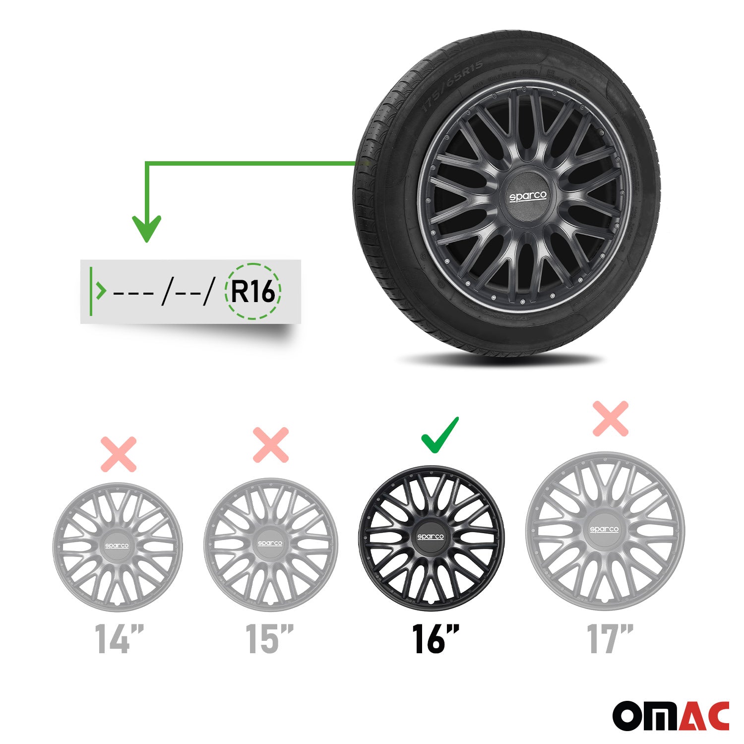 Radkappen Radzierblenden Sparco Roma 16" Zoll Auto Abdeckung Set Grau Schwarz 4x