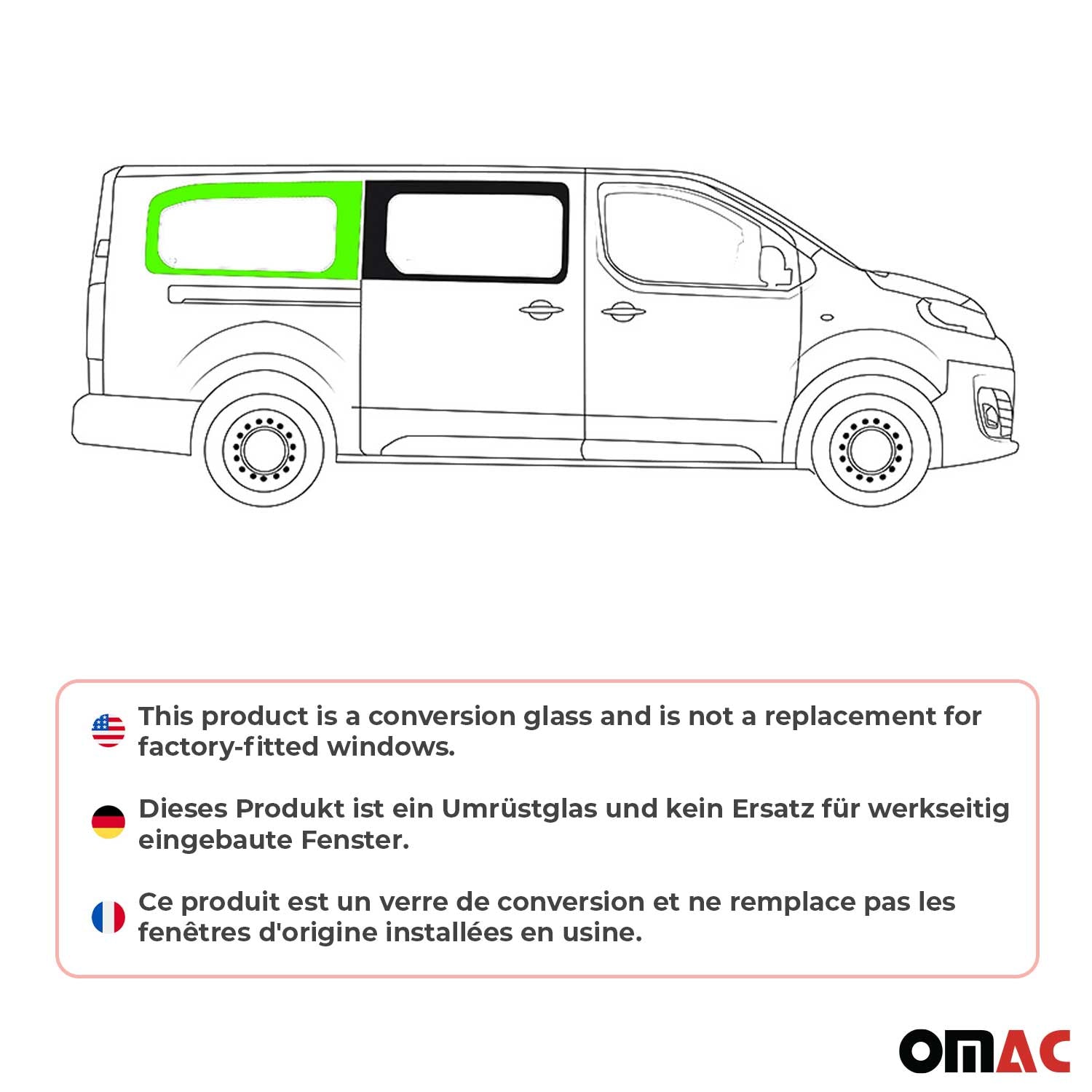 Seitenfenster Hinten Feststehend Auto für Citroen Jumpy 2016-2026 Rechts L3