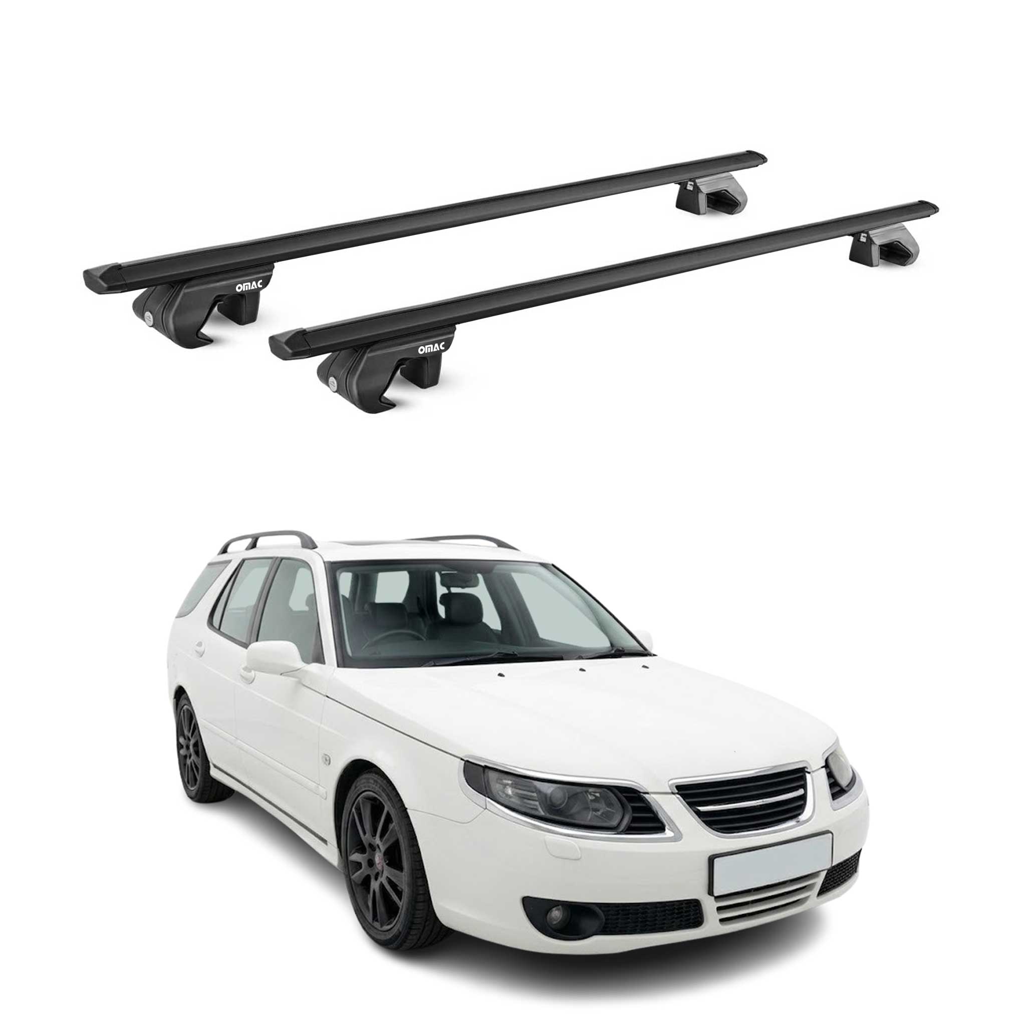 Dachträger Grundtäger für Saab 9-5 Kombi 1998-2010 90kg Alu Schwarz 2 tlg ABE