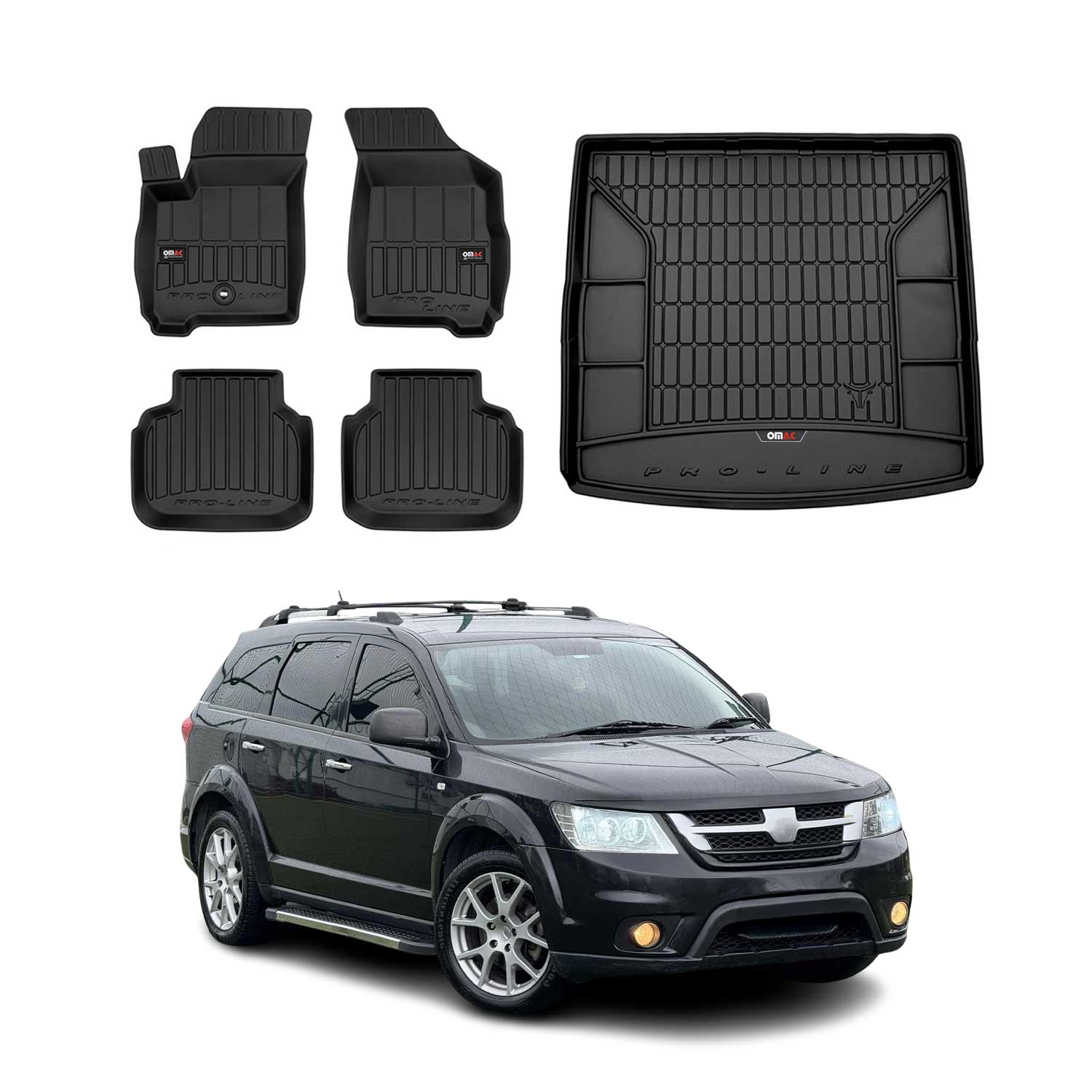 OMAC Fußmatten & Kofferraumwanne Set für Fiat Freemont 2011-2016 7Sitze 3.Reihe