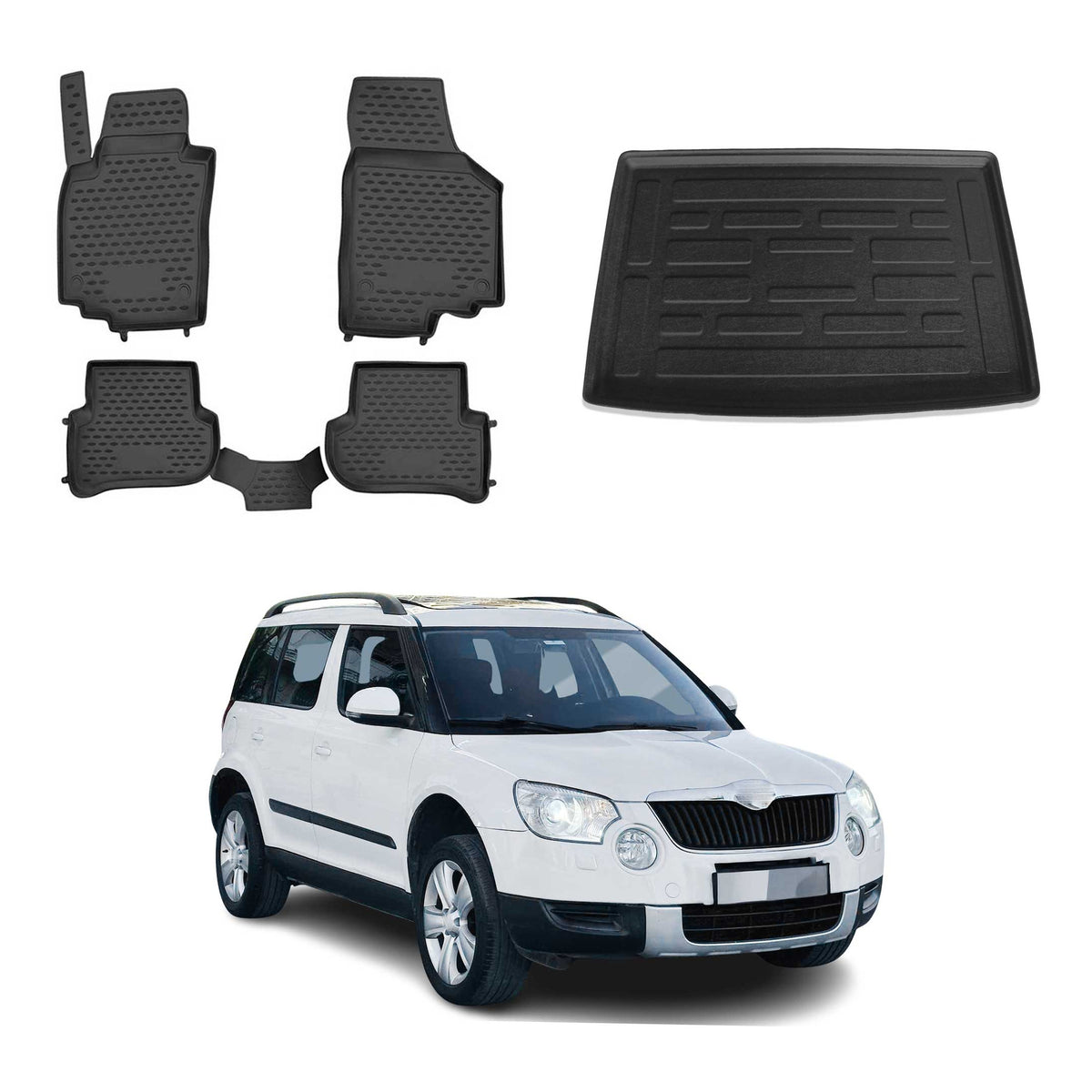 OMAC Fußmatten & Kofferraumwanne Set für Skoda Yeti 2010-2013 Pre-FL