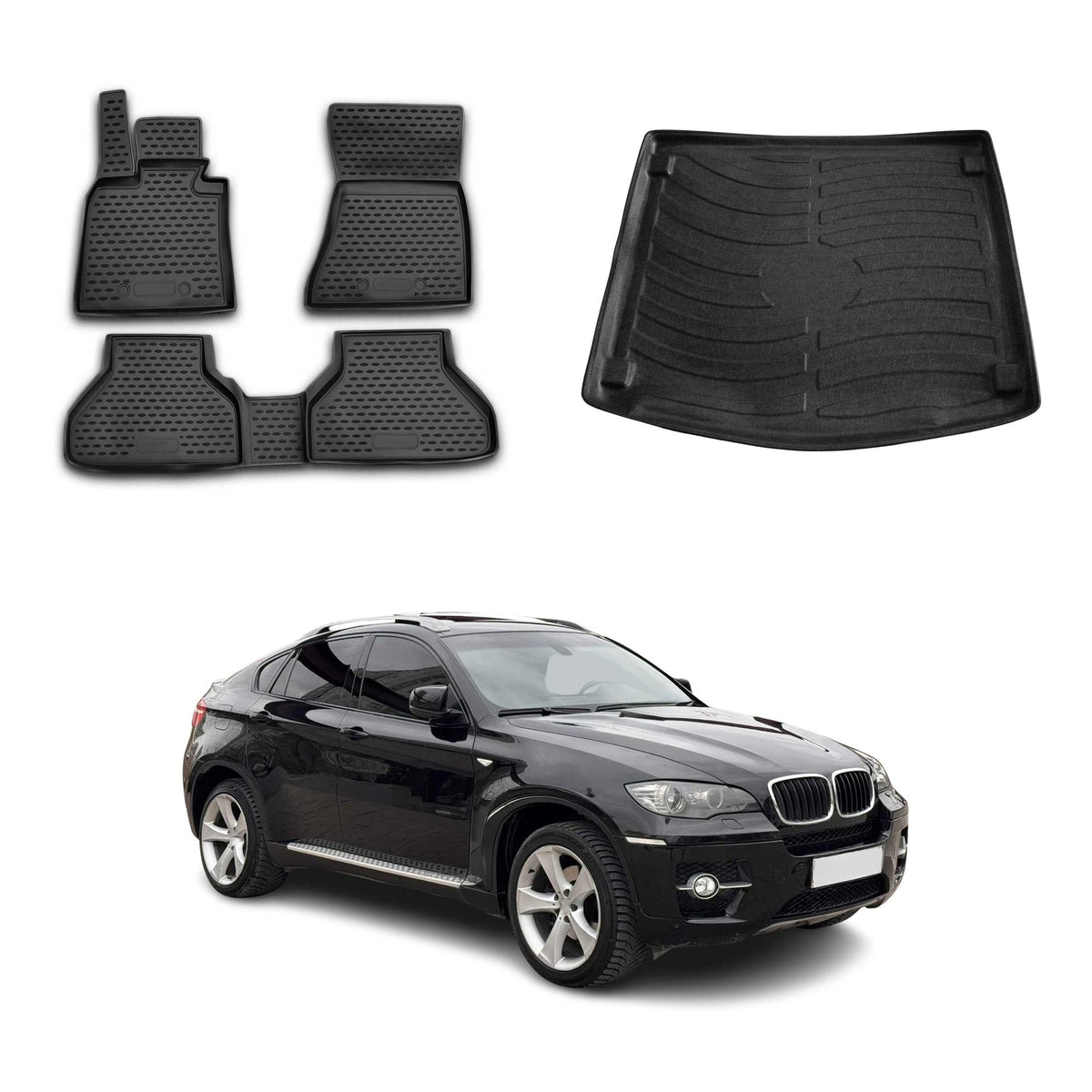 OMAC Fußmatten & Kofferraumwanne Set für BMW X6 E71 2007-2014 Schwarz