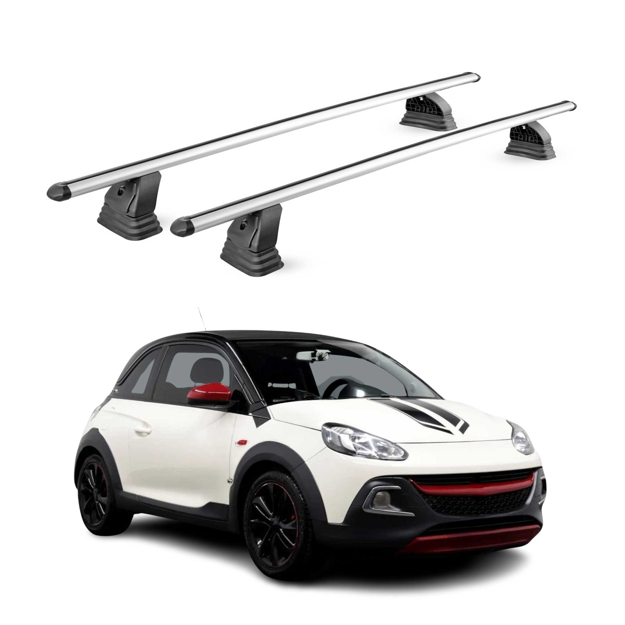 Alu Dachträger für Opel Adam 2013-2019 TÜV Abschließbar T-Nut 75 kg 2tlg Silber