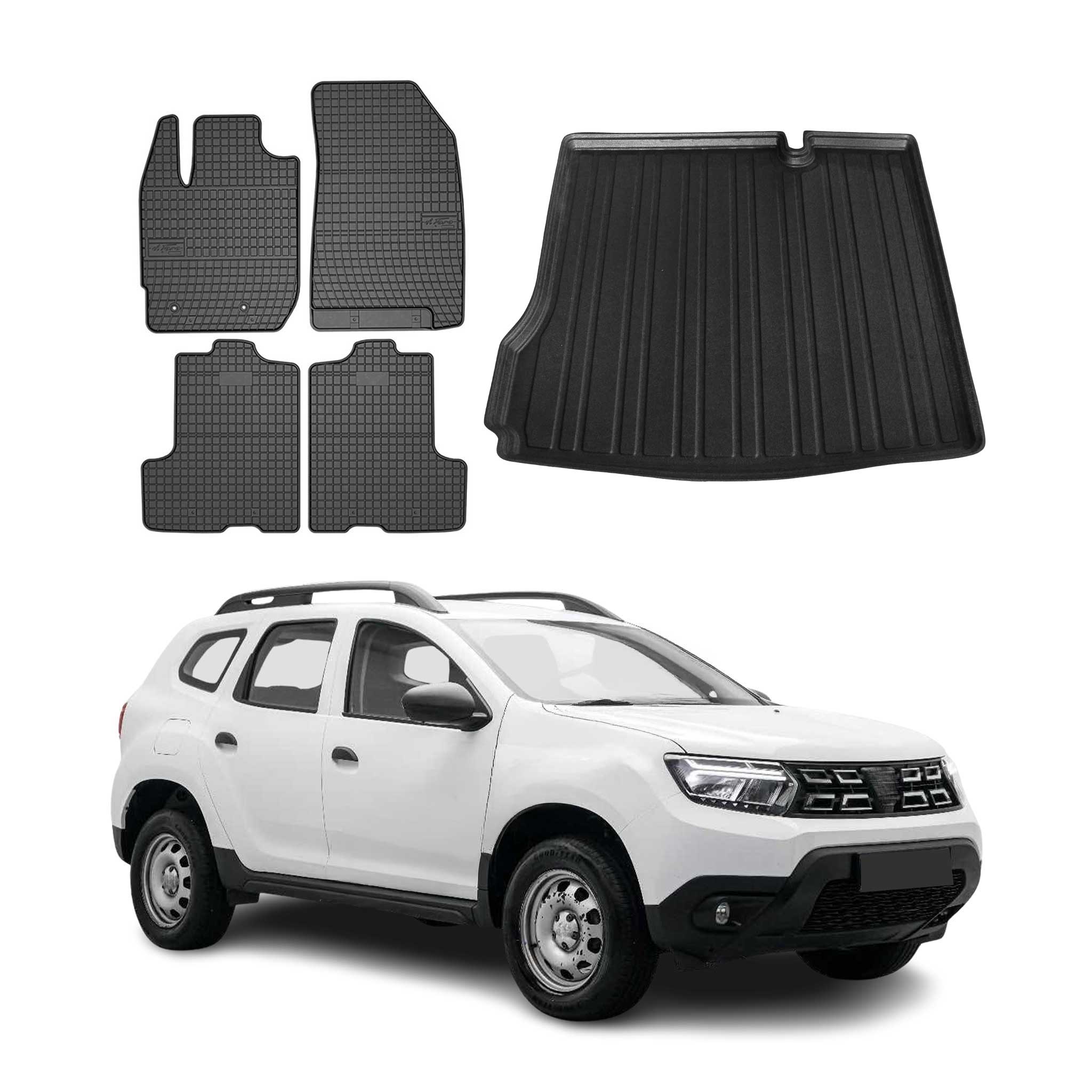 Fußmatten & Kofferraumwanne Set für Dacia Duster II 2018-24 Gummi Schwarz TPE 5x