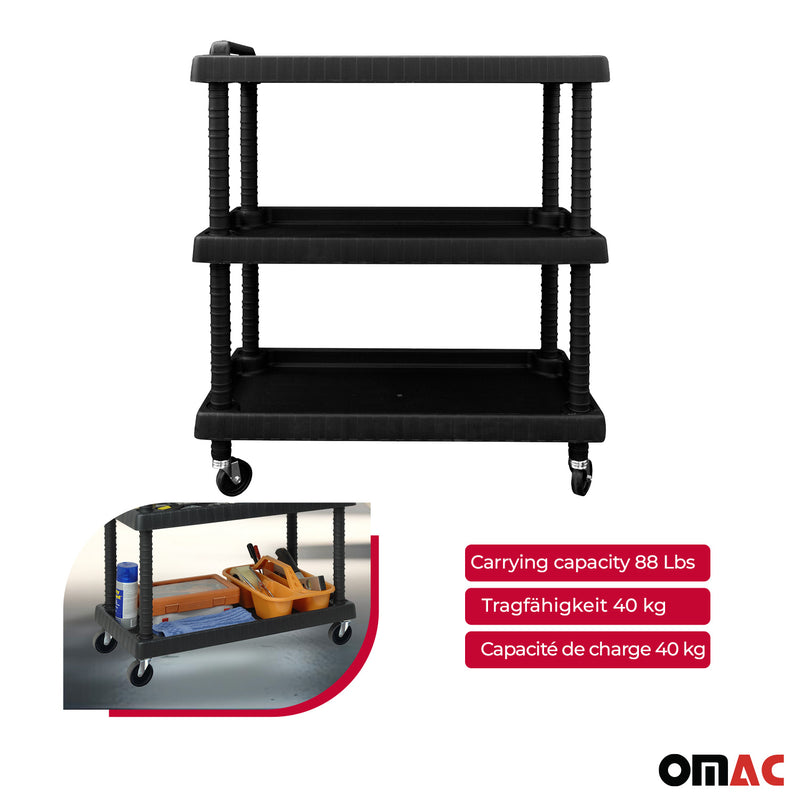 Rollwagen 3 Etagen Rollen Trolley Werkstattwagen Montagewagen Schwarz 40 kg