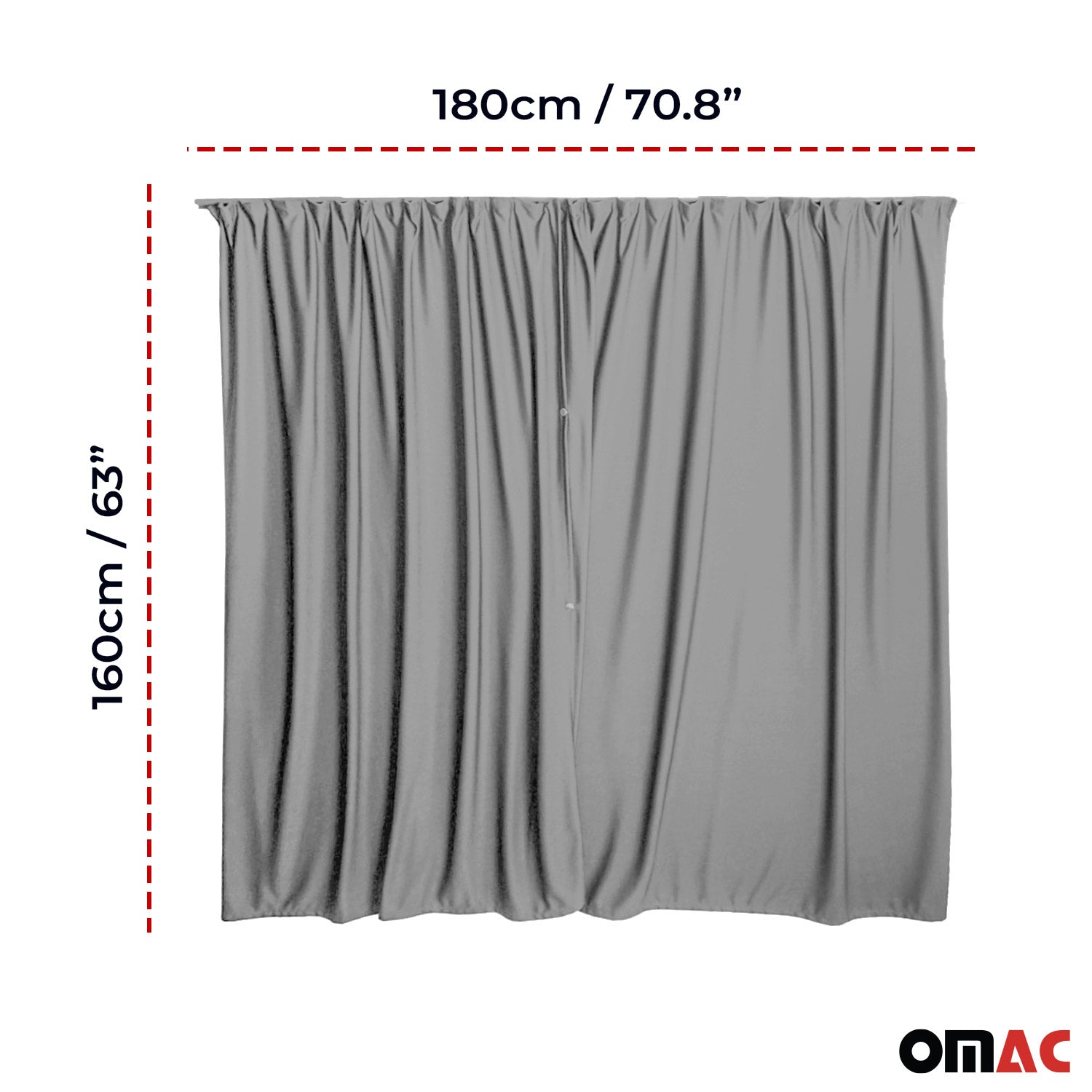 Kabinenvorhang Textil/Polyester Grau, 2 Vorhänge – 1 Profil 180x160 cm