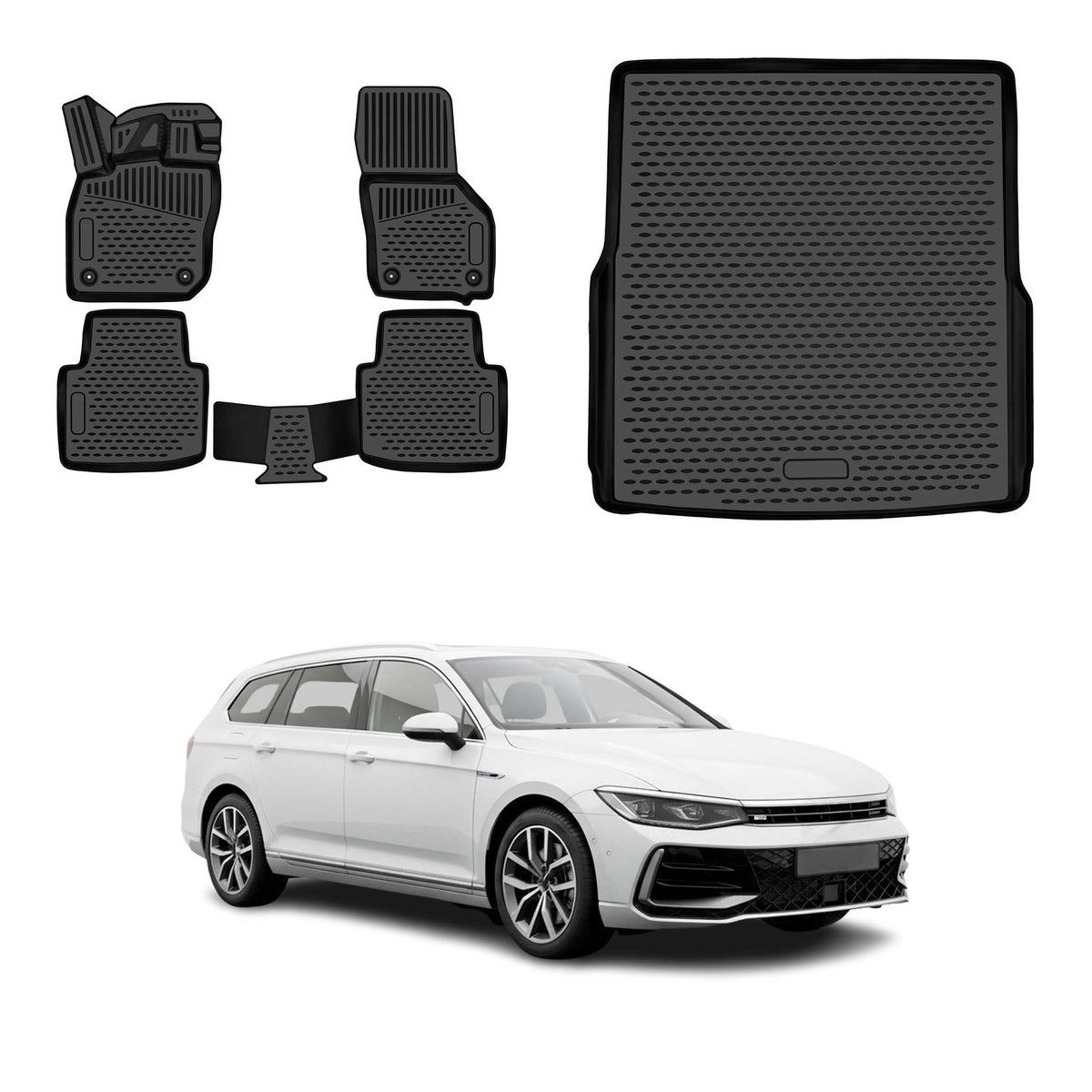 Fußmatten & Kofferraumwanne Set für VW Passat B8 Variant 2019-23 FL Schwarz