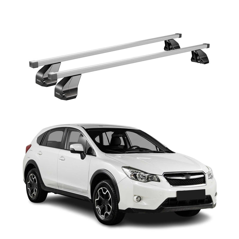 Menabo Dachträger Grundtäger für Subaru XV mk1 2012-2017 75kg Stahl Silber 2 tlg