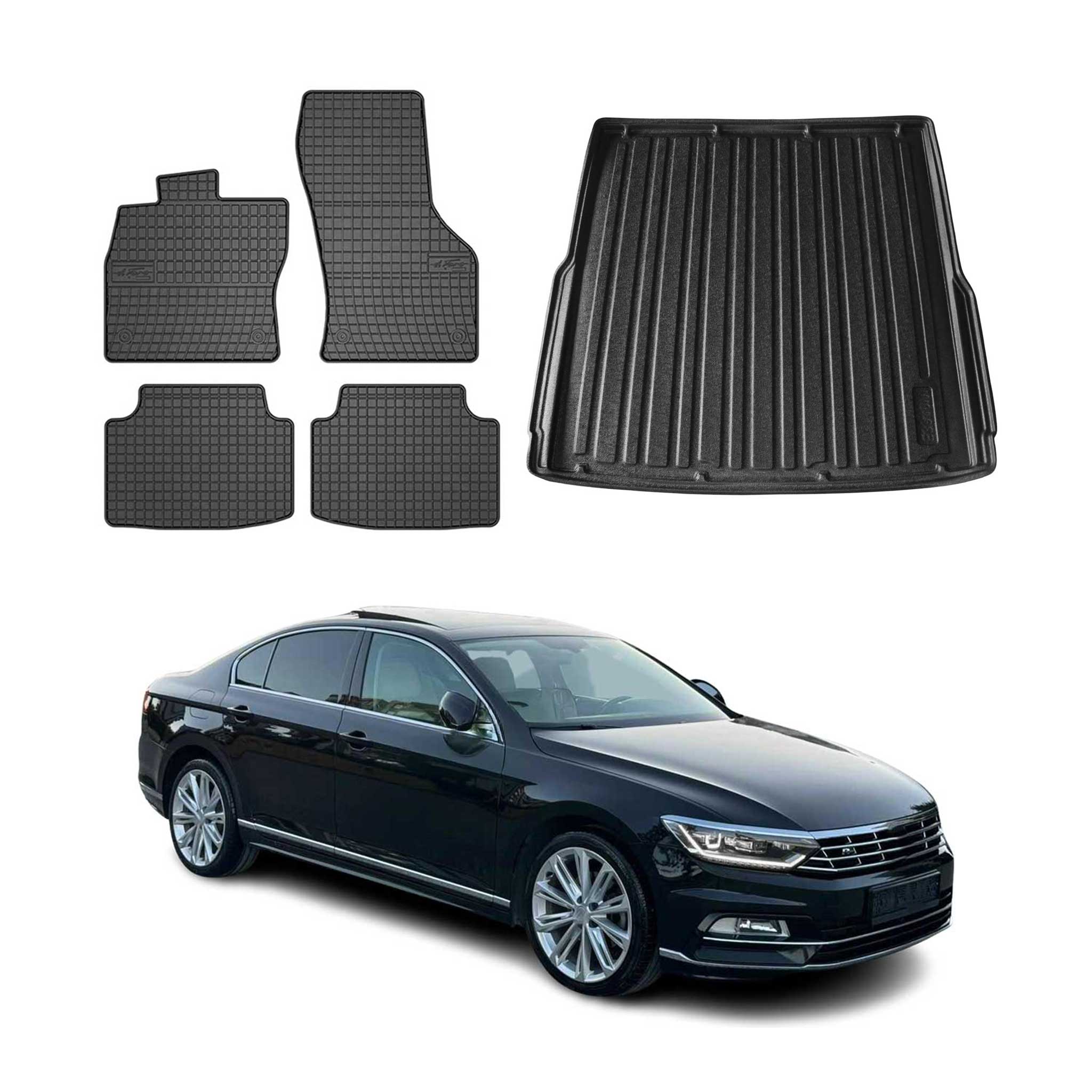 Fußmatten & Kofferraumwanne Set für VW Passat B8 Kombi 2014-2023 Gummi TPE 5x
