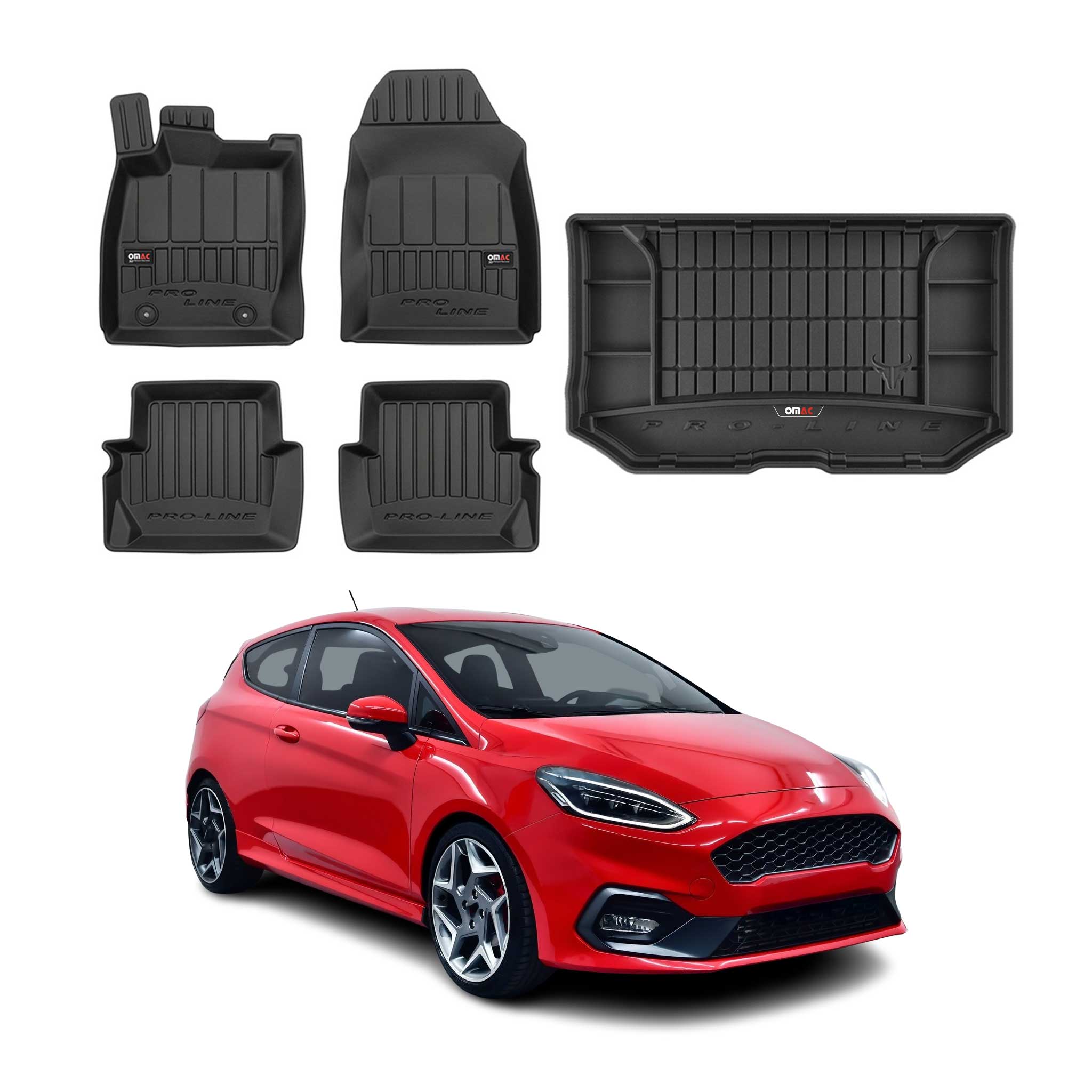 OMAC Fußmatten & Kofferraumwanne Set für Ford Fiesta mk7 2017-2023 Gummi Schwarz
