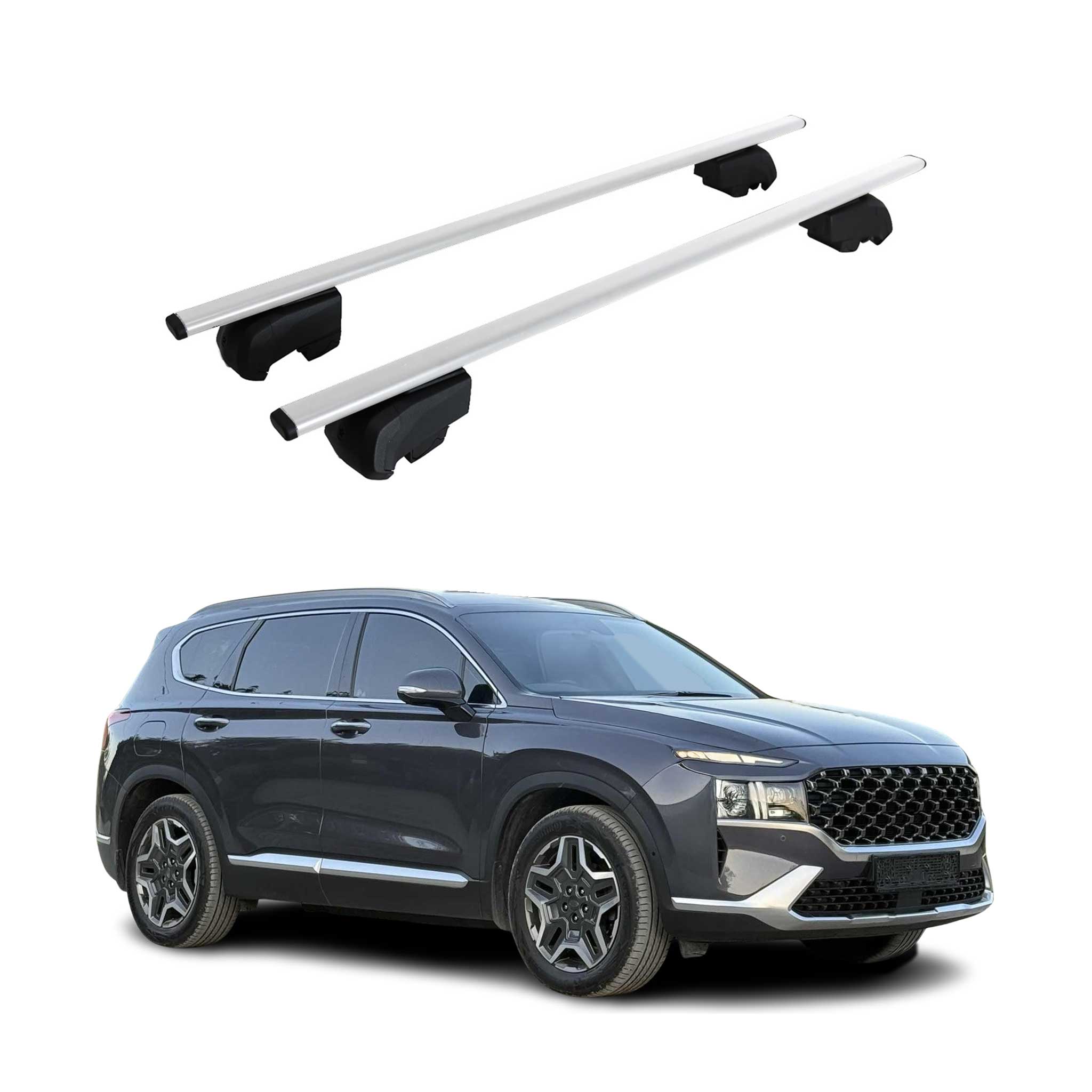 Dachträger Grundtäger für Hyundai Santa Fe 2019-2023 75kg Metall Silber 2 tlg